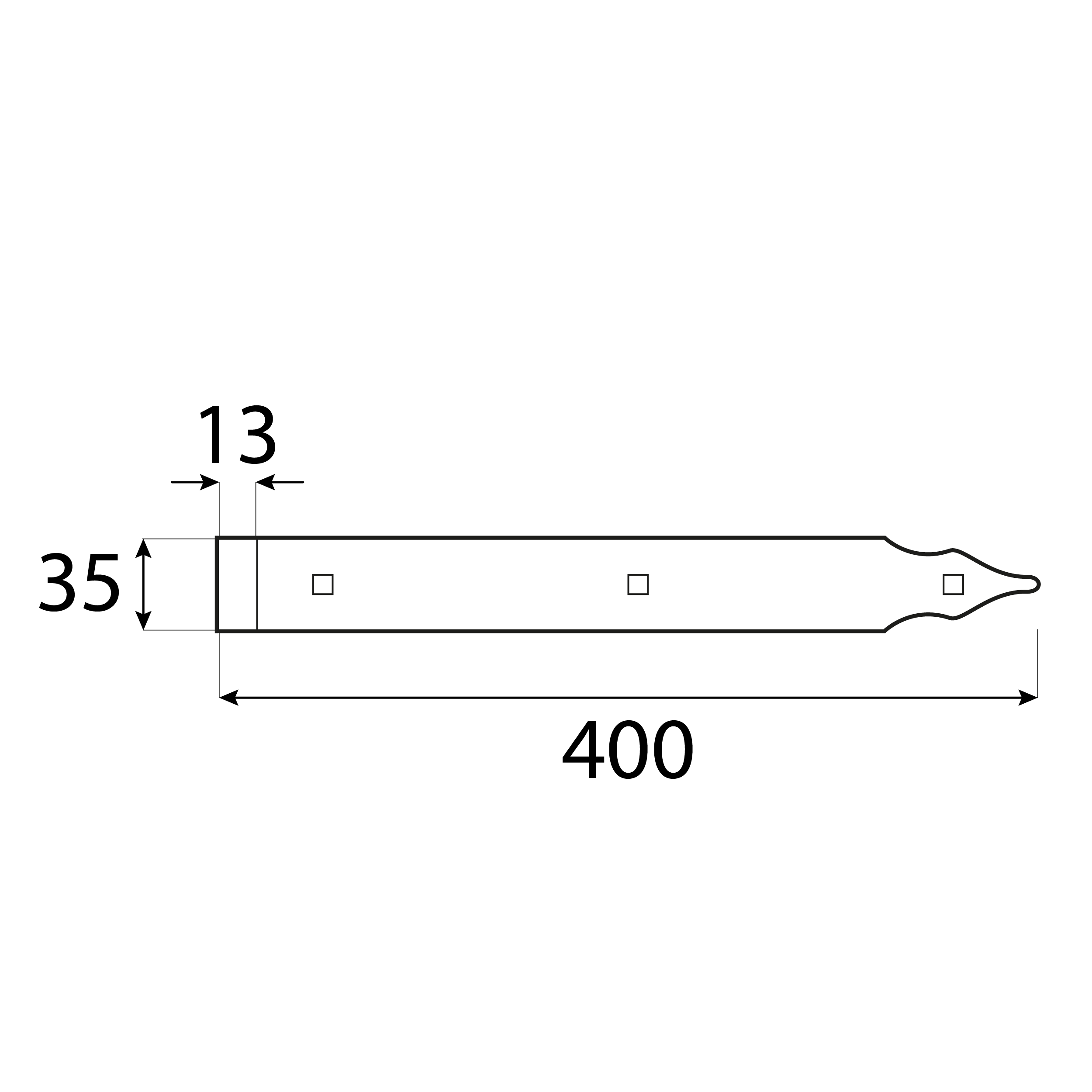 Zawias pasowy do bram ZP 400/13, 400 mm, Złoty, 13 mm, 400x35x4,0 mm 13.