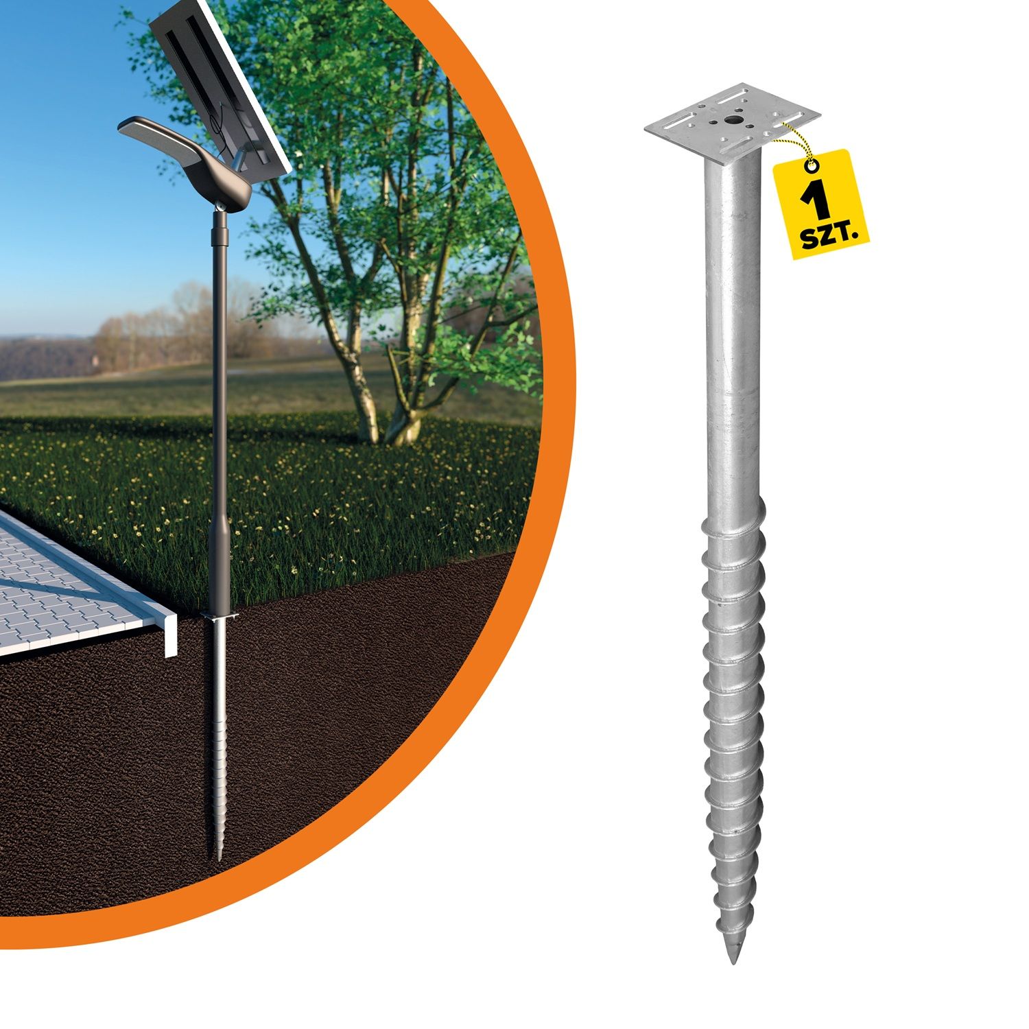 Podstawa słupa wkręcana do gruntu do dużych konstrukcji - PWF | 76x1600 mm Podstawa słupa wkręcana do gruntu do dużych konstrukcji - PWF | 76x1600 mm