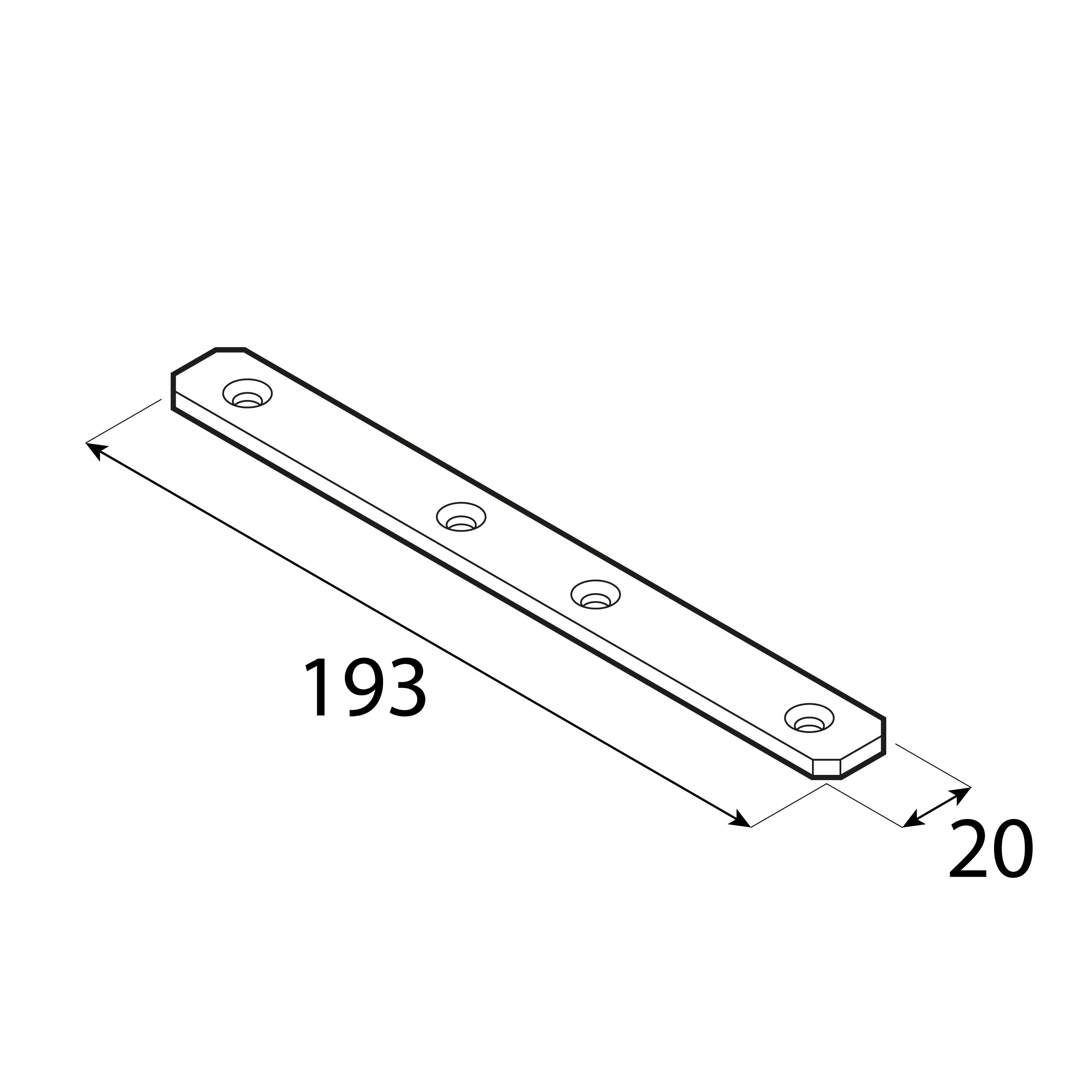Łącznik wąski uniwersalny stalowy LW 5, 193xx20 mm, 20 szt., 193x20x4,0 mm, Złoty, Stal konstrukcyjna S235.