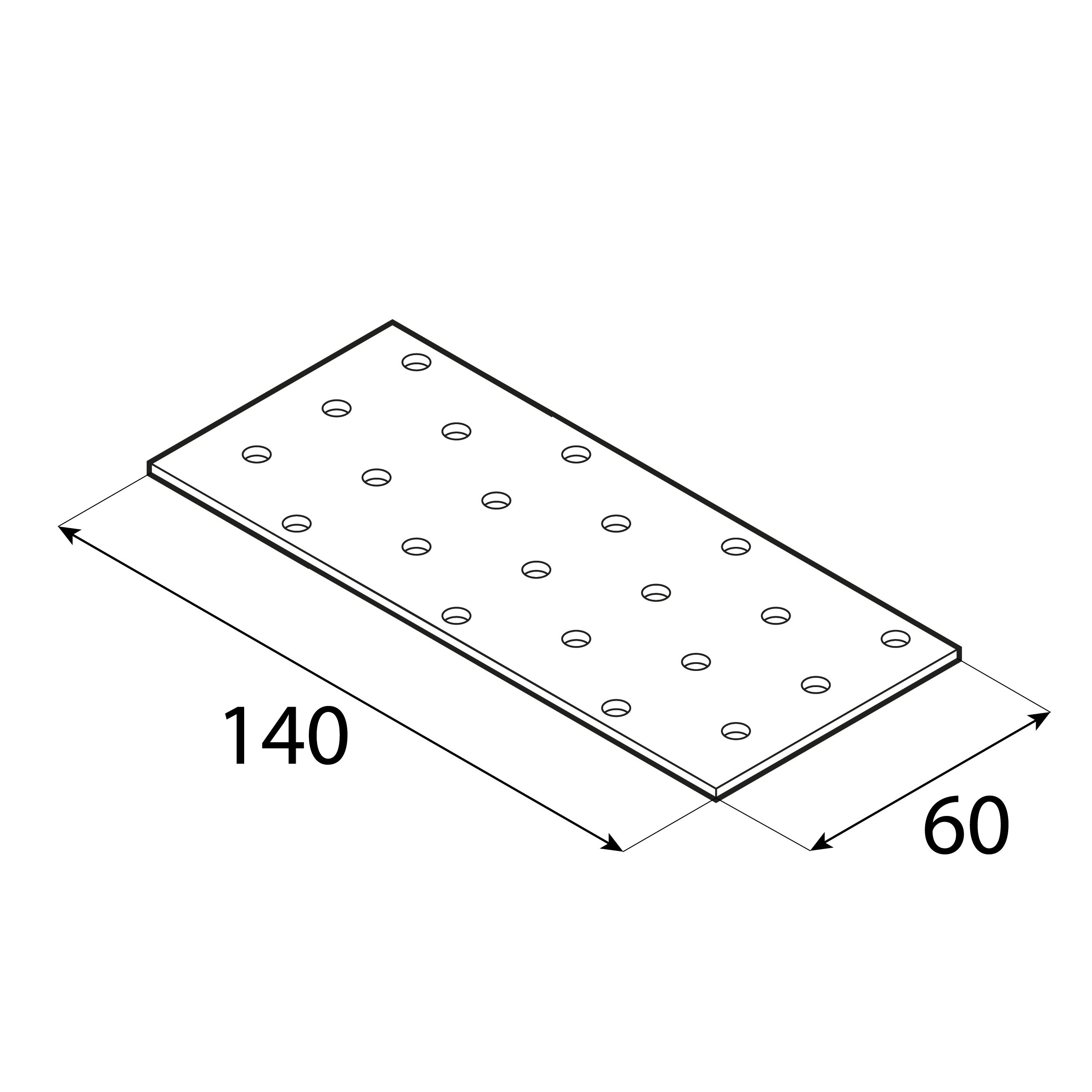 Płytka perforowana płaskownik PP 5, 140x60 mm, 2 mm, 60x140x2,0 mm, Stal konstrukcyjna DX51D, srebrny, ujęcie 2.