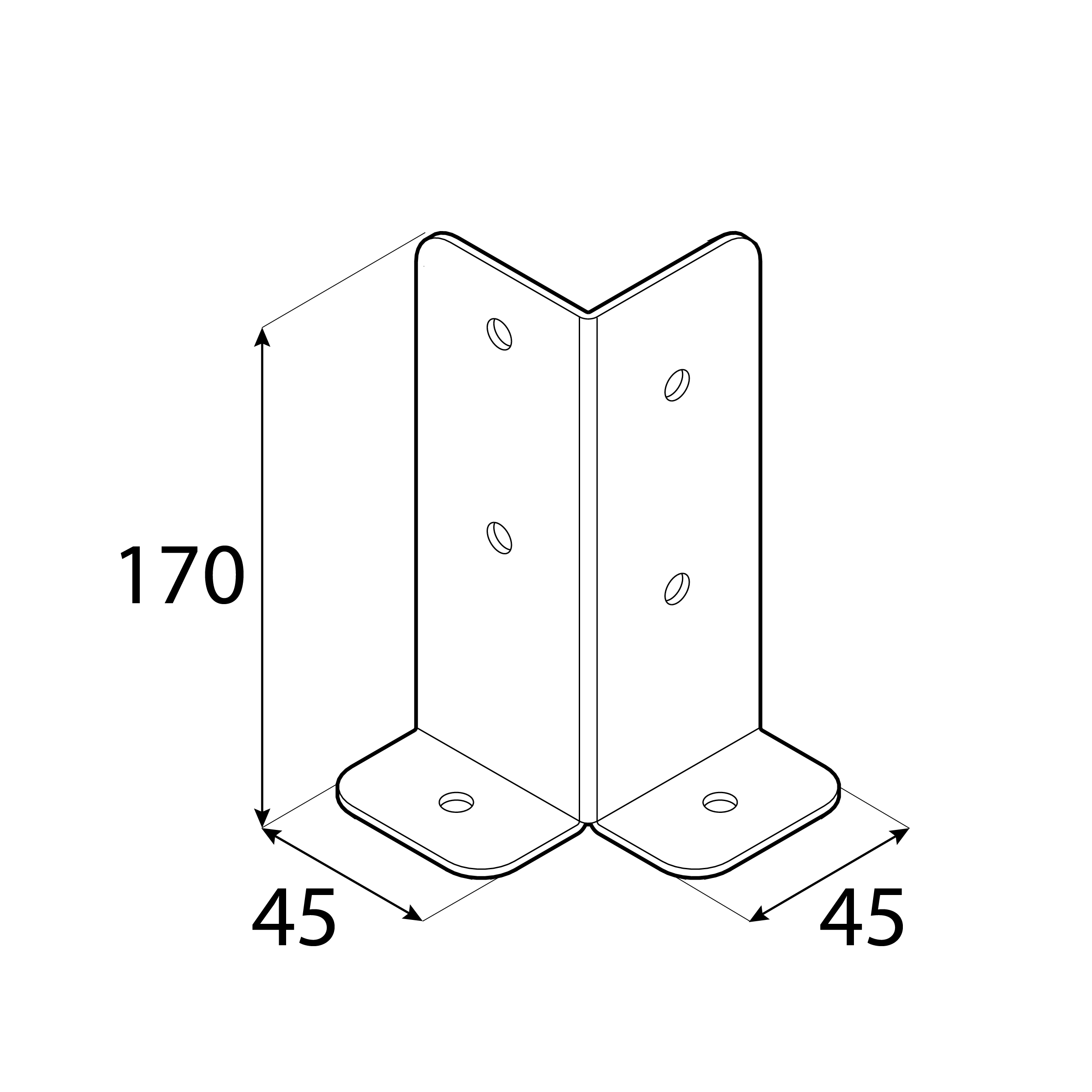 Podstawa słupa kotwa przykręcana narożna - PSB | 45-70 mm | Srebrny Podstawa słupa kotwa przykręcana narożna PSB, 45-70 mm, srebrny, 45x45x170x2,0 mm 2.