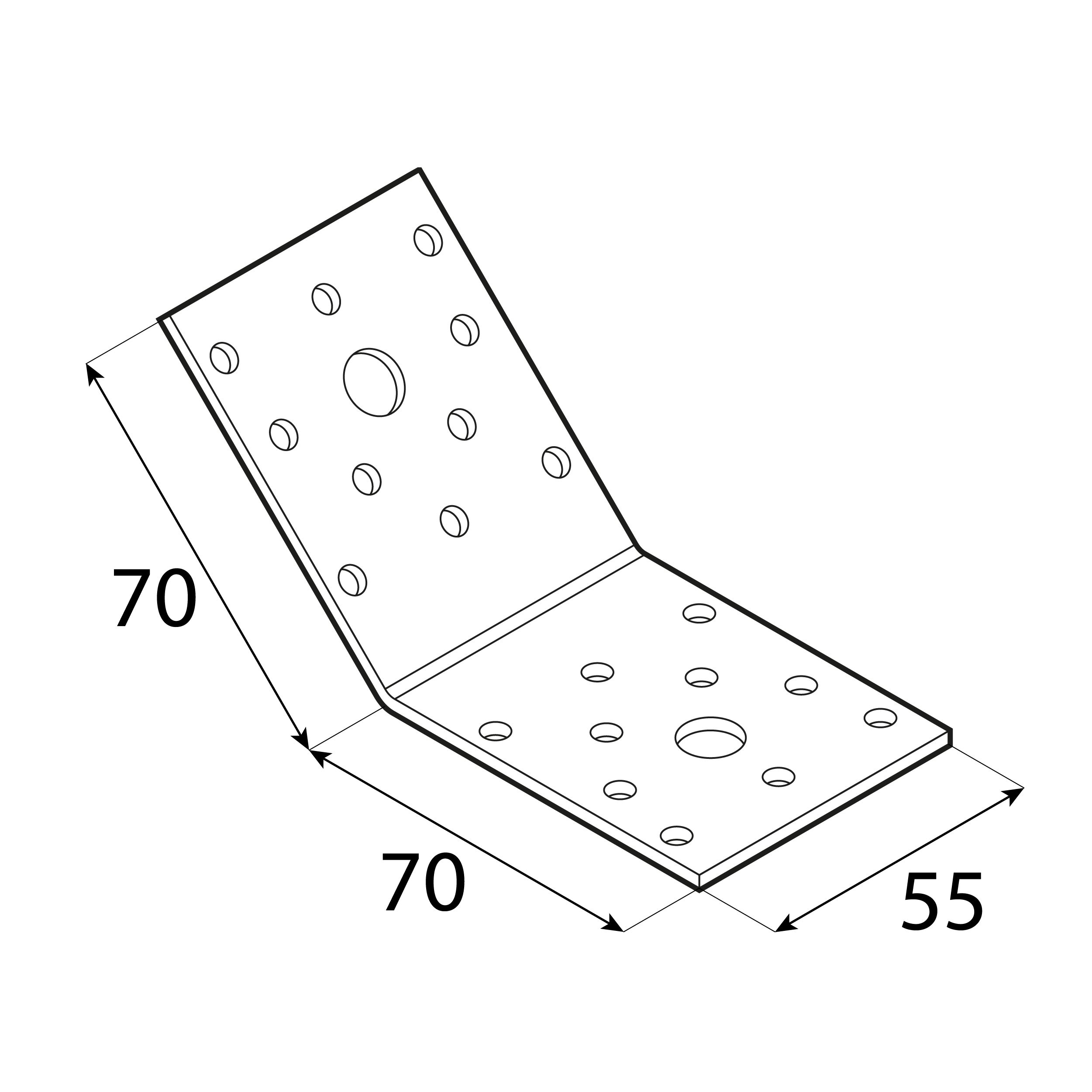 Kątownik ciesielski 135⁰ równoramienny - KLR 2 | 70x70x55 mm | 2,5 mm Kątownik ciesielski 135⁰ równoramienny KLR 2, 70x70x55 mm, 2, 5 mm, 70x70x55x2,5 mm, srebrny, Stal konstrukcyjna DX51D, ujęcie 2.