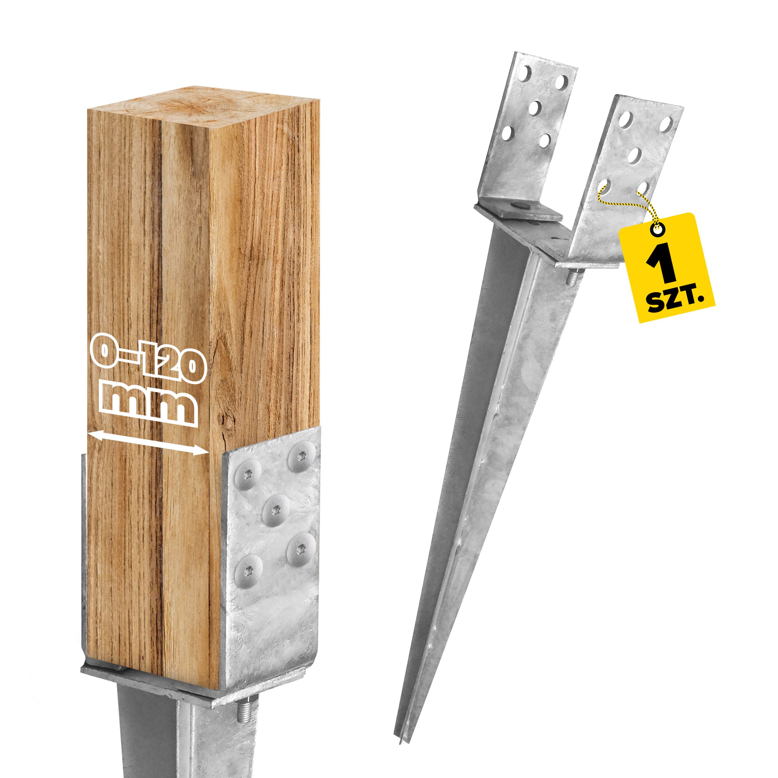 Podstawa słupa wbijana regulowana 70-120 mm - PSGR 0–120/700 | 70-120 mm Podstawa słupa PSGR 4817.