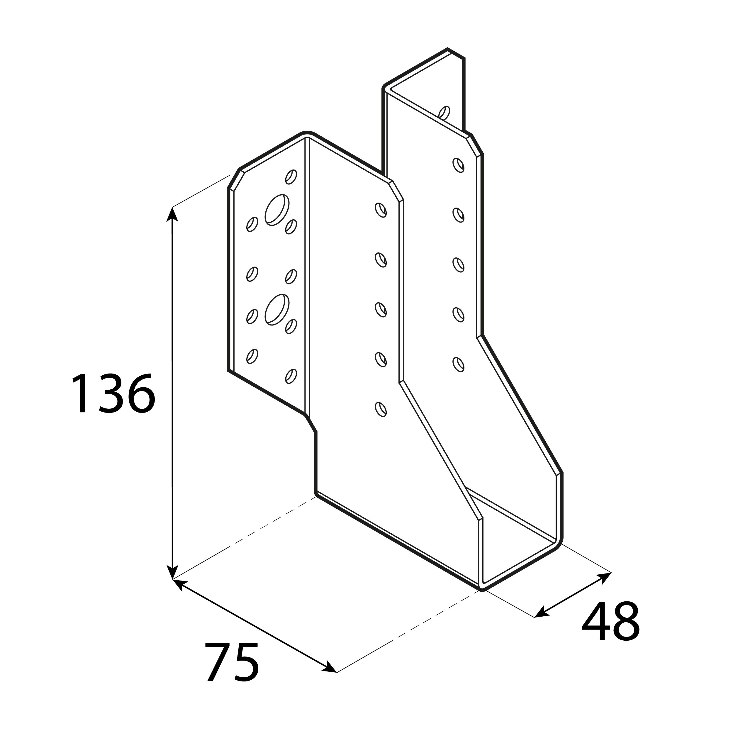 Wieszak belki uchwyt belki drewnianej WB 54, 48x136x75 mm, srebrny, 48x136x75x2,0 mm, Stal konstrukcyjna DX51D 2, ujęcie 1.