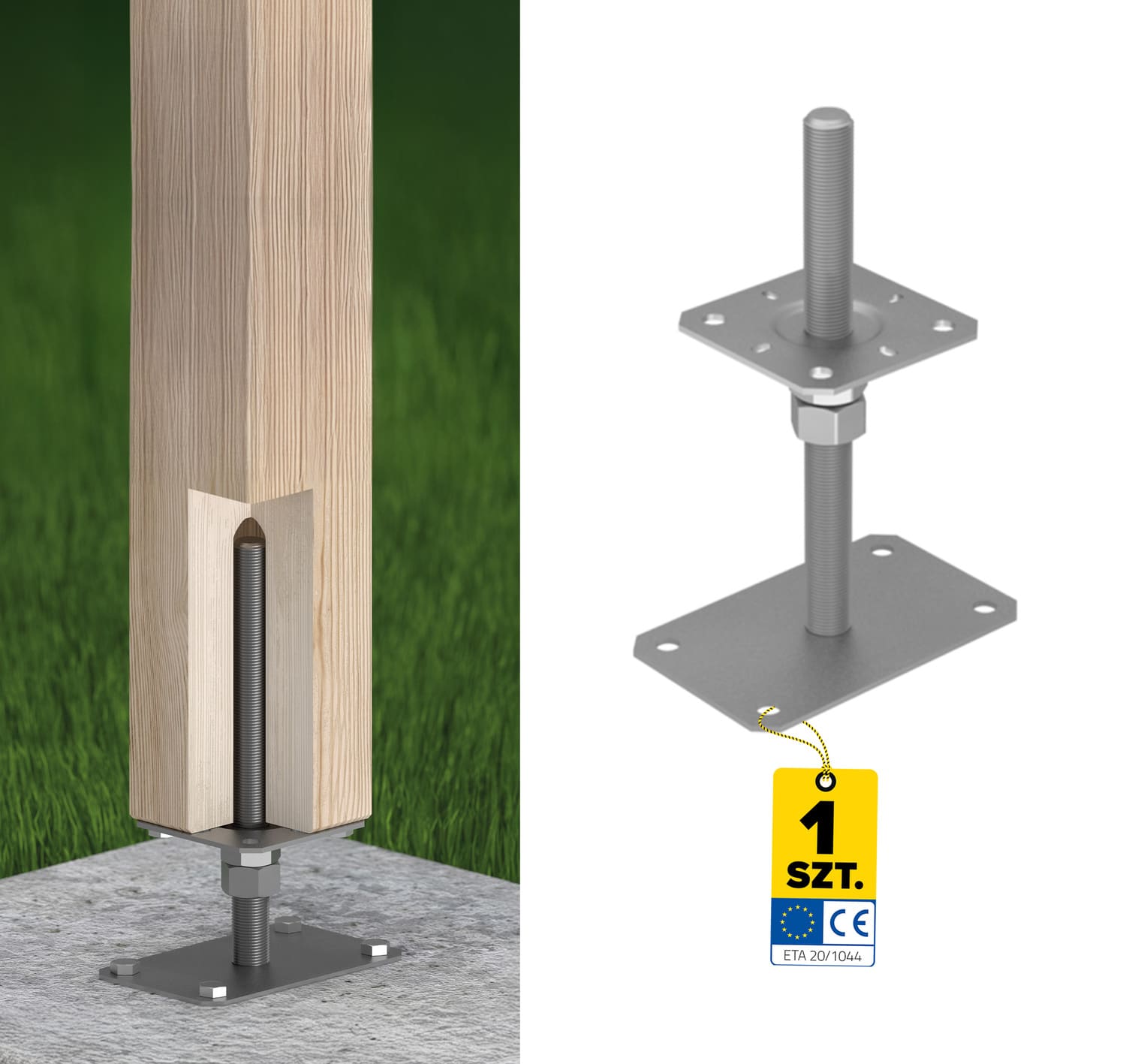 Podstawa słupa płaska regulowana wysokość przykręcana - PSRP | 100x100 mm | 100x160 mm | M20 | Srebrny Podstawa słupa płaska regulowana wysokość przykręcana - PSRP | 100x100 mm | 100x160 mm | M20 | Srebrny