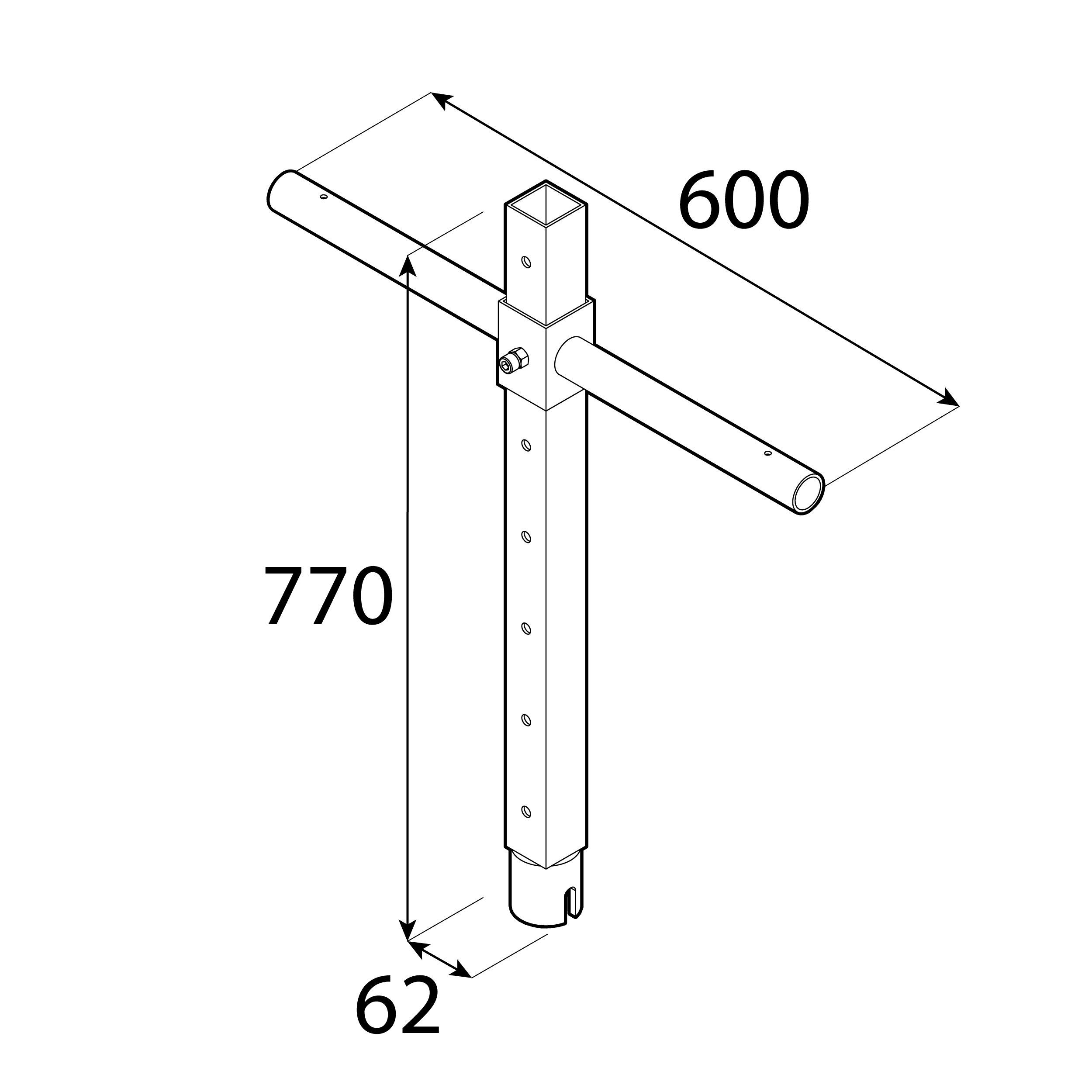 Klucz PWKT 62, do podstaw słupa wkręcanych typu T, 62x770x3,0 mm, ujęcie 1.