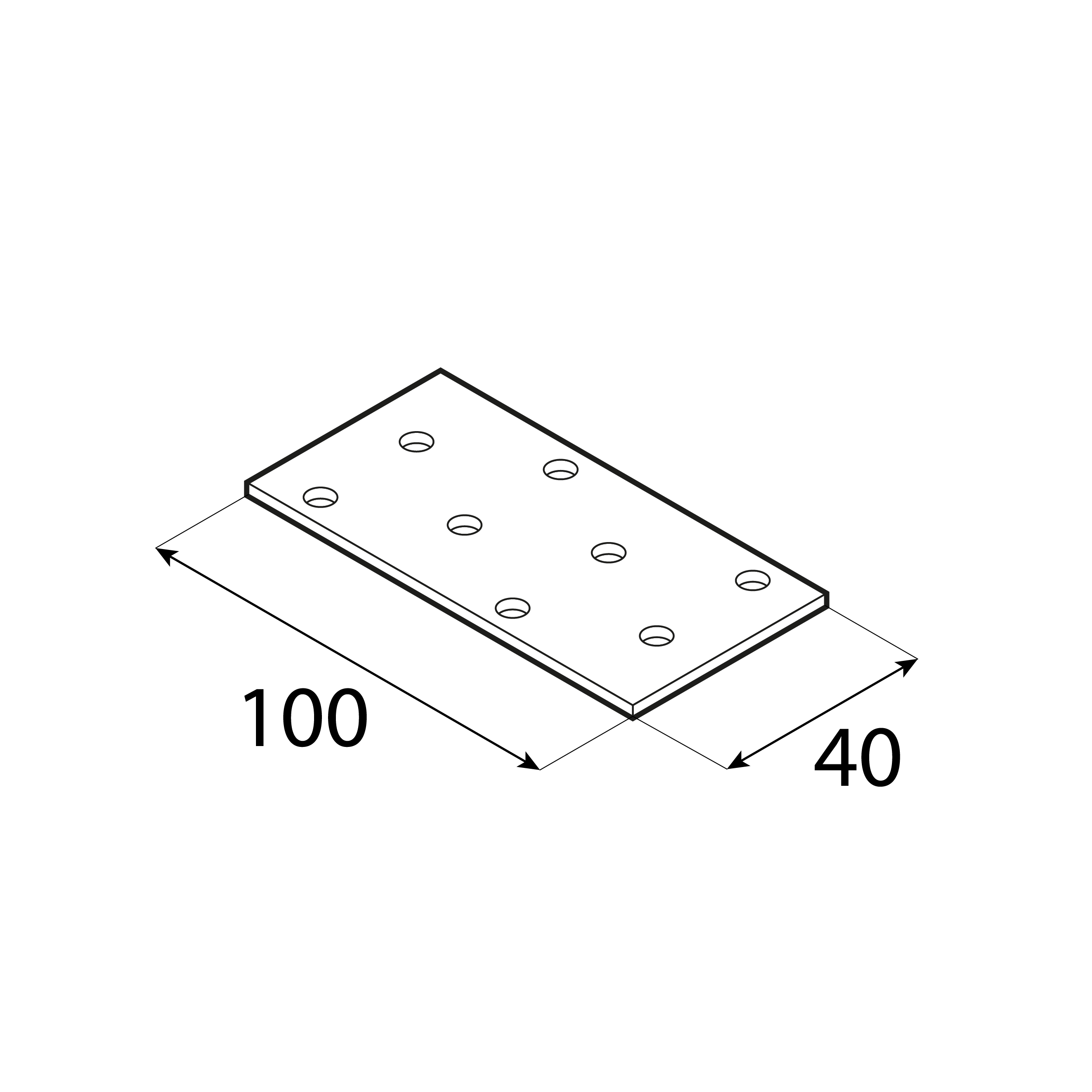 Płytka perforowana płaskownik - PP 2 | 100x40 mm | 2 mm Płytka perforowana płaskownik PP 2, 100x40 mm, 2 mm, 40x100x2,0 mm, Stal konstrukcyjna DX51D, srebrny, ujęcie 2.