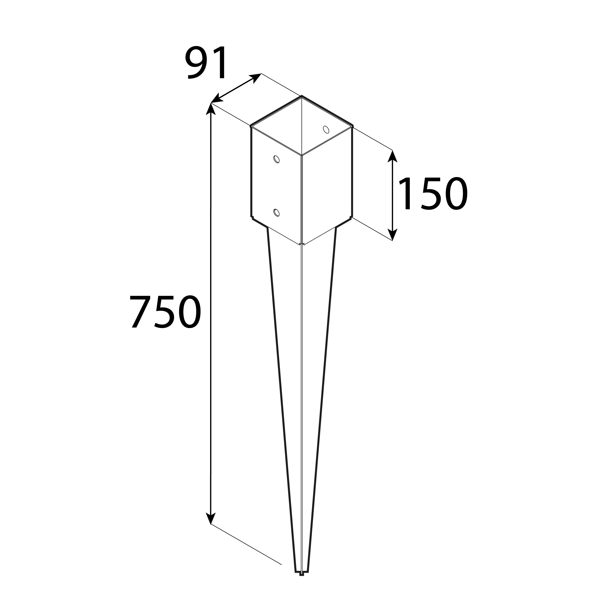 Podstawa słupa wbijana 90 mm - PSG 90/750 | 90 mm Podstawa słupa wbijana 90 mm PSG 90/750, 90 mm, 91x750x1,8 mm 750.