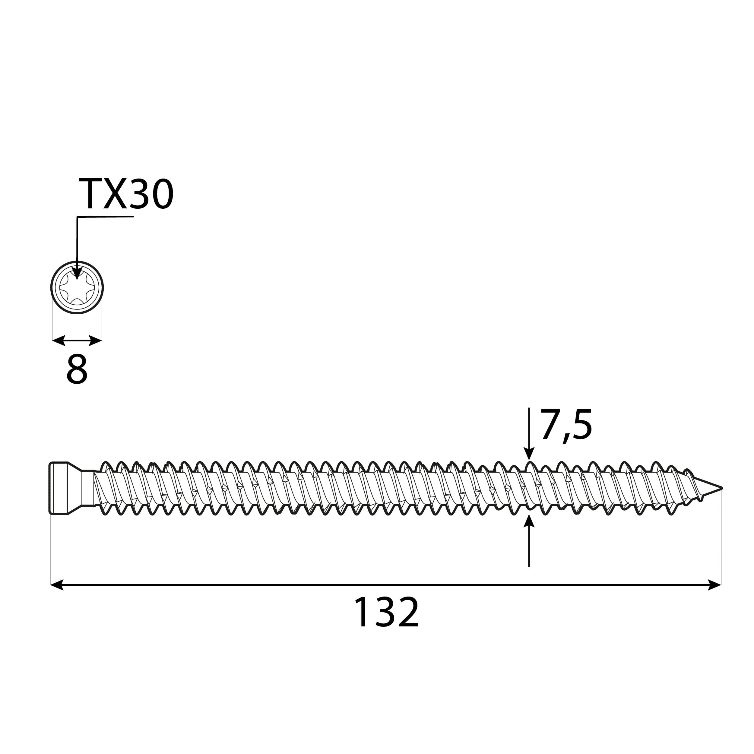Wkręty do ościeżnic z łbem walcowym TORX - CBW | 7,5 x 132 mm | Srebrny | 100 szt Wkręty do ościeżnic z łbem walcowym TORX - CBW | 7,5 x 132 mm | Srebrny | 100 szt