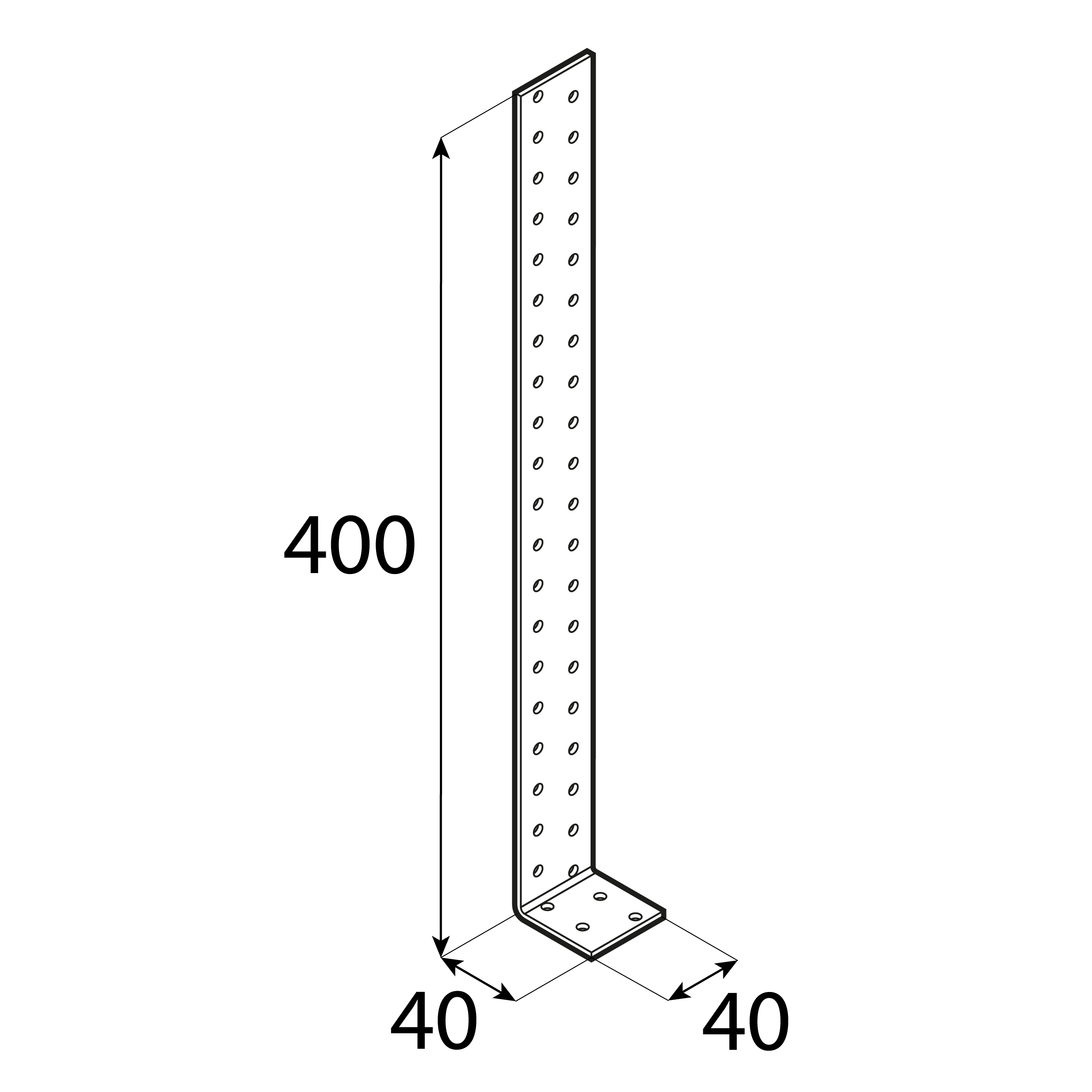 Kątownik uniwersalny do kotwienia drewna w betonie - KK 3 | 400x40x40 mm | 2 mm Kątownik uniwersalny do kotwienia drewna w betonie KK 3, 400x40x40 mm, 2 mm, 40x400x40x2,0 mm, Stal konstrukcyjna DX51D, srebrny, ujęcie 2.