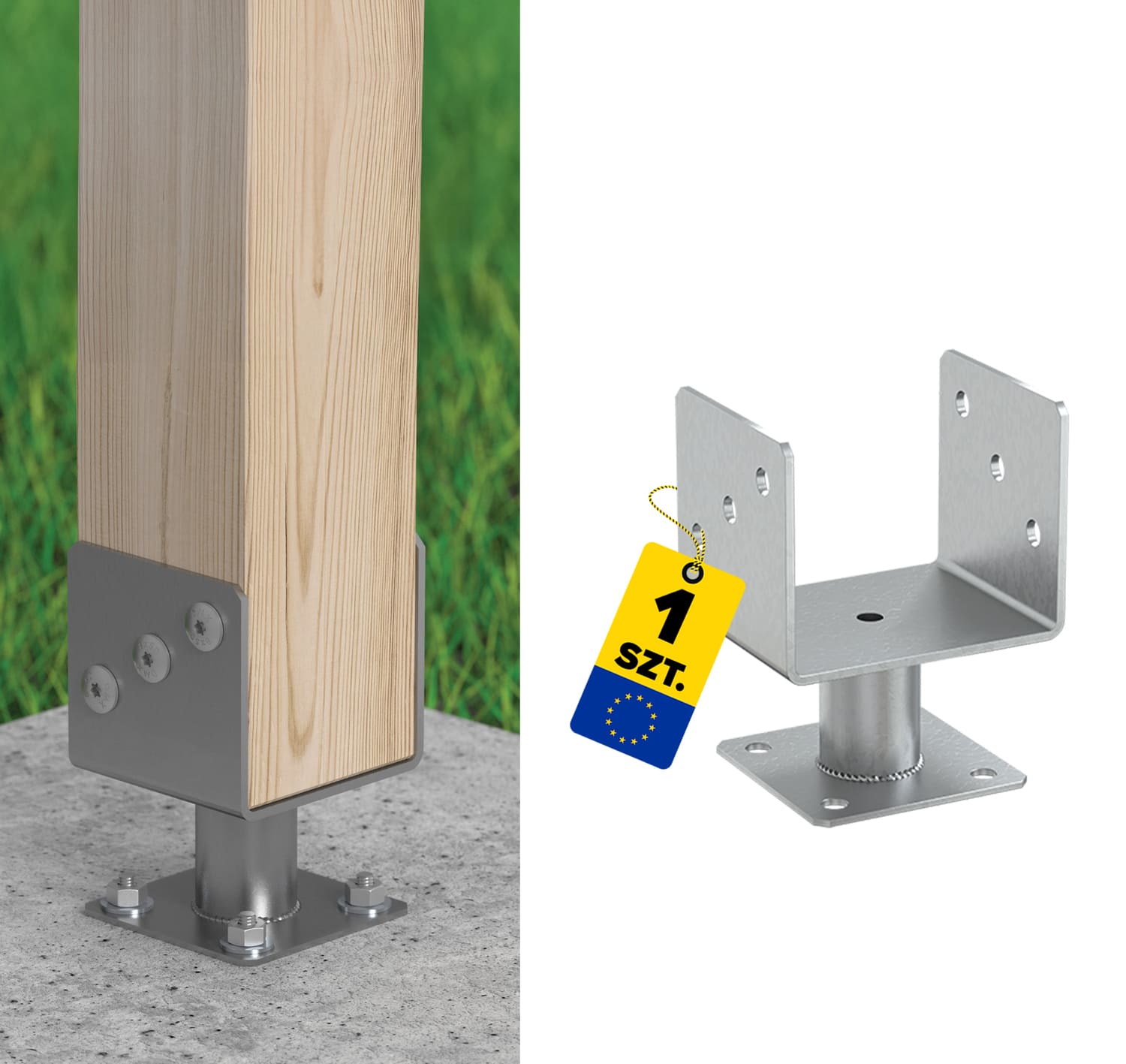 Podstawa słupa kotwa przykręcana typ U z rurą - PMFU | 120 mm | 163 mm | Srebrny