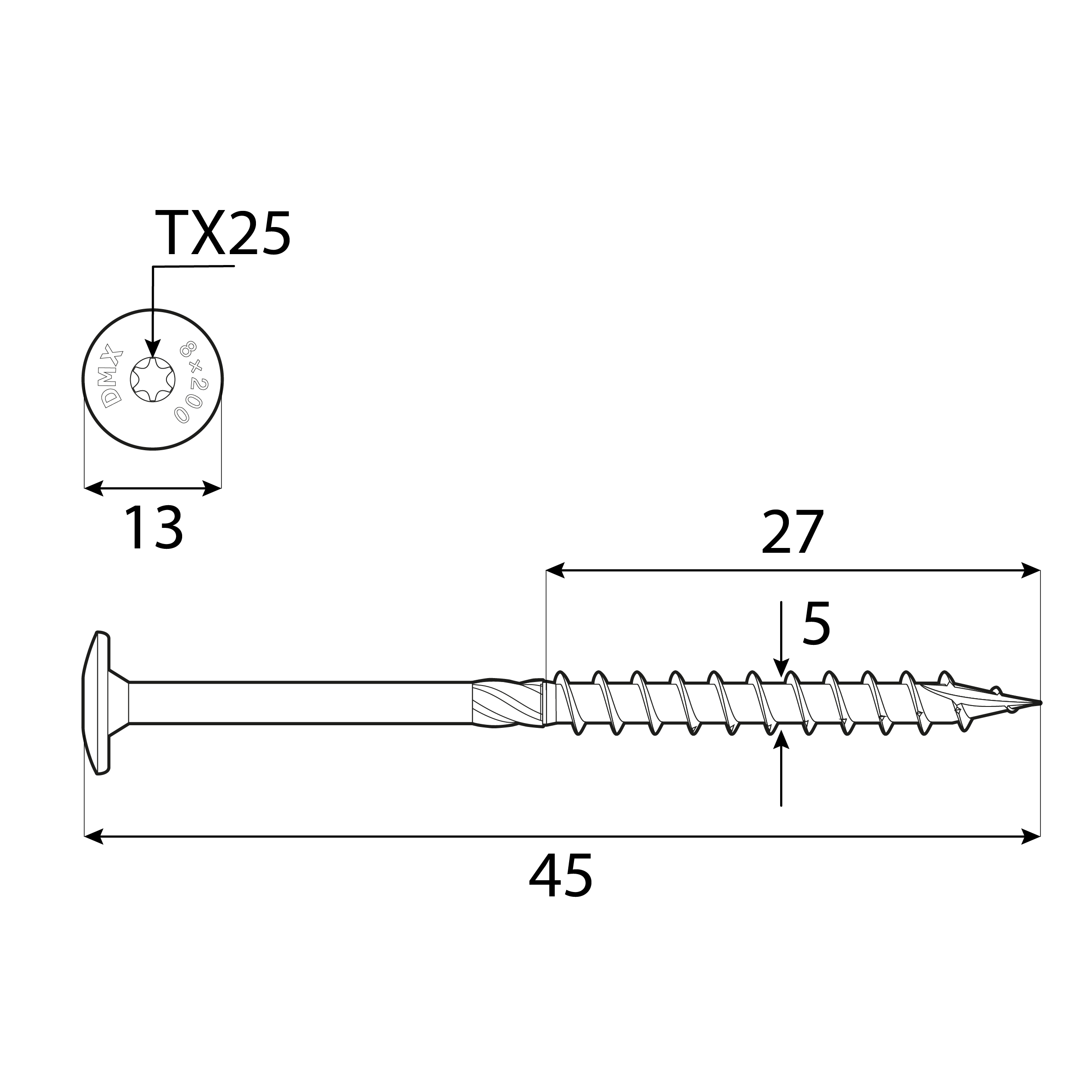 Wkręty ciesielskie do drewna talerzowe TORX - CT | 5 x 45 mm | Złoty | 200 szt Wkręty ciesielskie do drewna talerzowe TORX CT, 5x45 mm, Złoty, 200 szt., 5x45 mm, Hartowana stal węglowa, ujęcie 1.