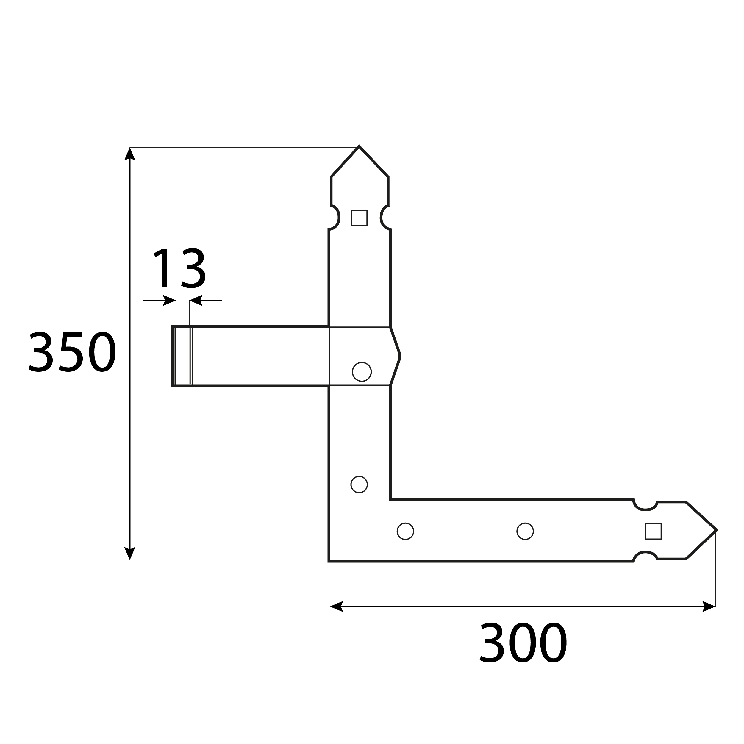 Zestaw 2x zawias ozdobny kątowy do okiennic ZNO 350/13 L+P, 300 mm, Złoty, 13 mm 13.