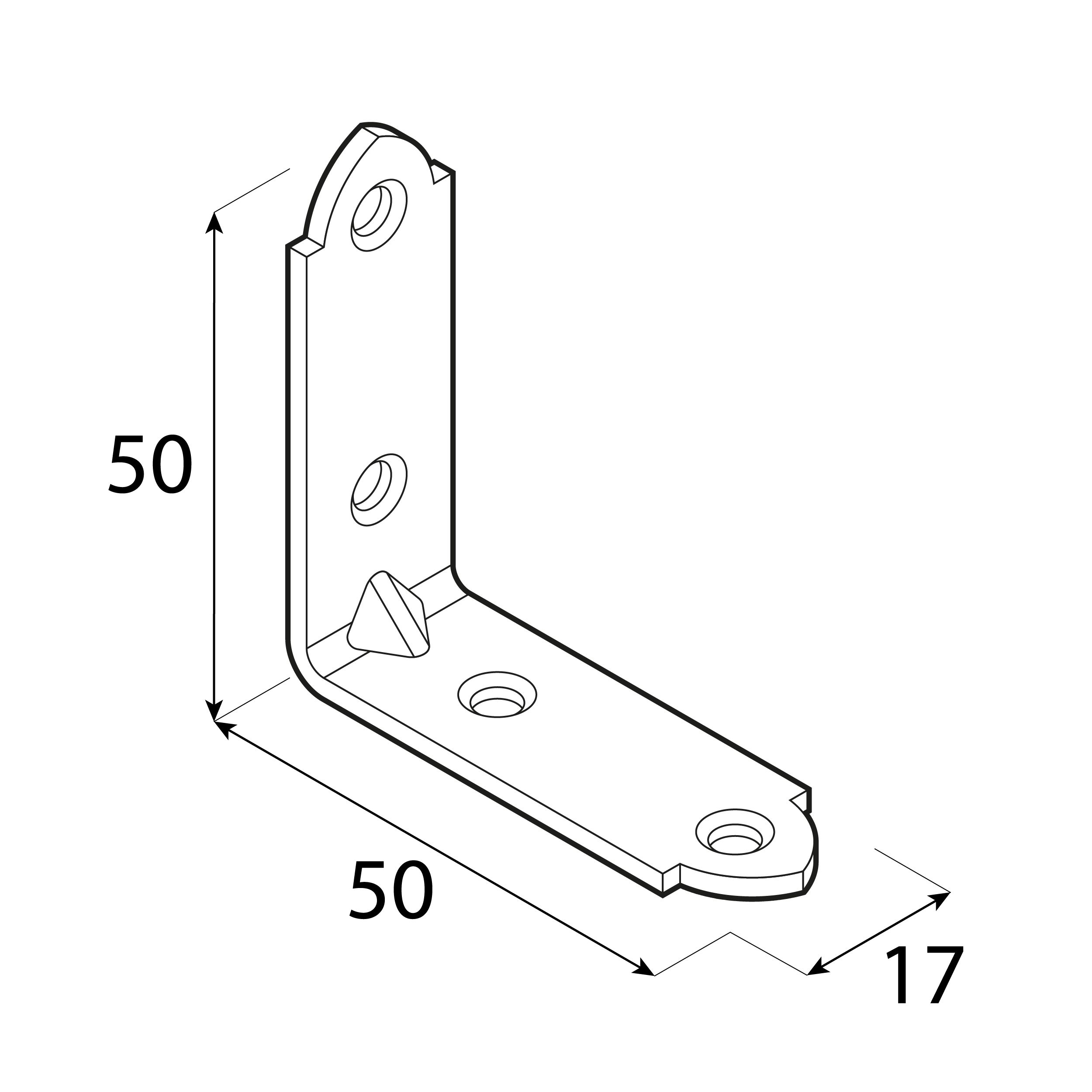 Kątownik meblowy stolarski wąski KW 3, 50x50x17 mm, 20 szt., 50x50x17x2,0 mm, Stal konstrukcyjna DC01, Złoty, ujęcie 2.
