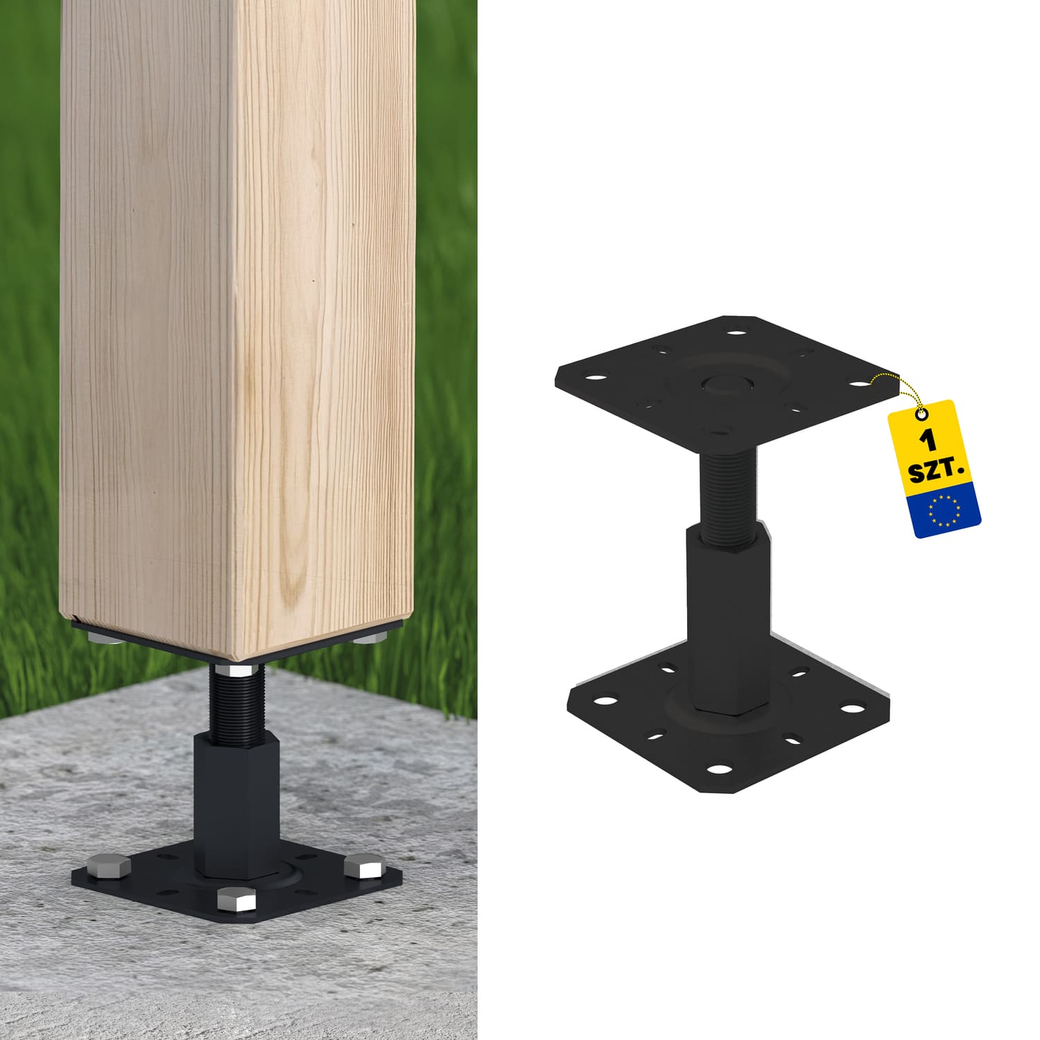 Podstawa słupa kotwa płaska gwintowana regulowana wysokość - PR | 100x130x100-150 mm | Czarny Podstawa słupa kotwa płaska gwintowana regulowana wysokość - PR | 100x130x100-150 mm | Czarny