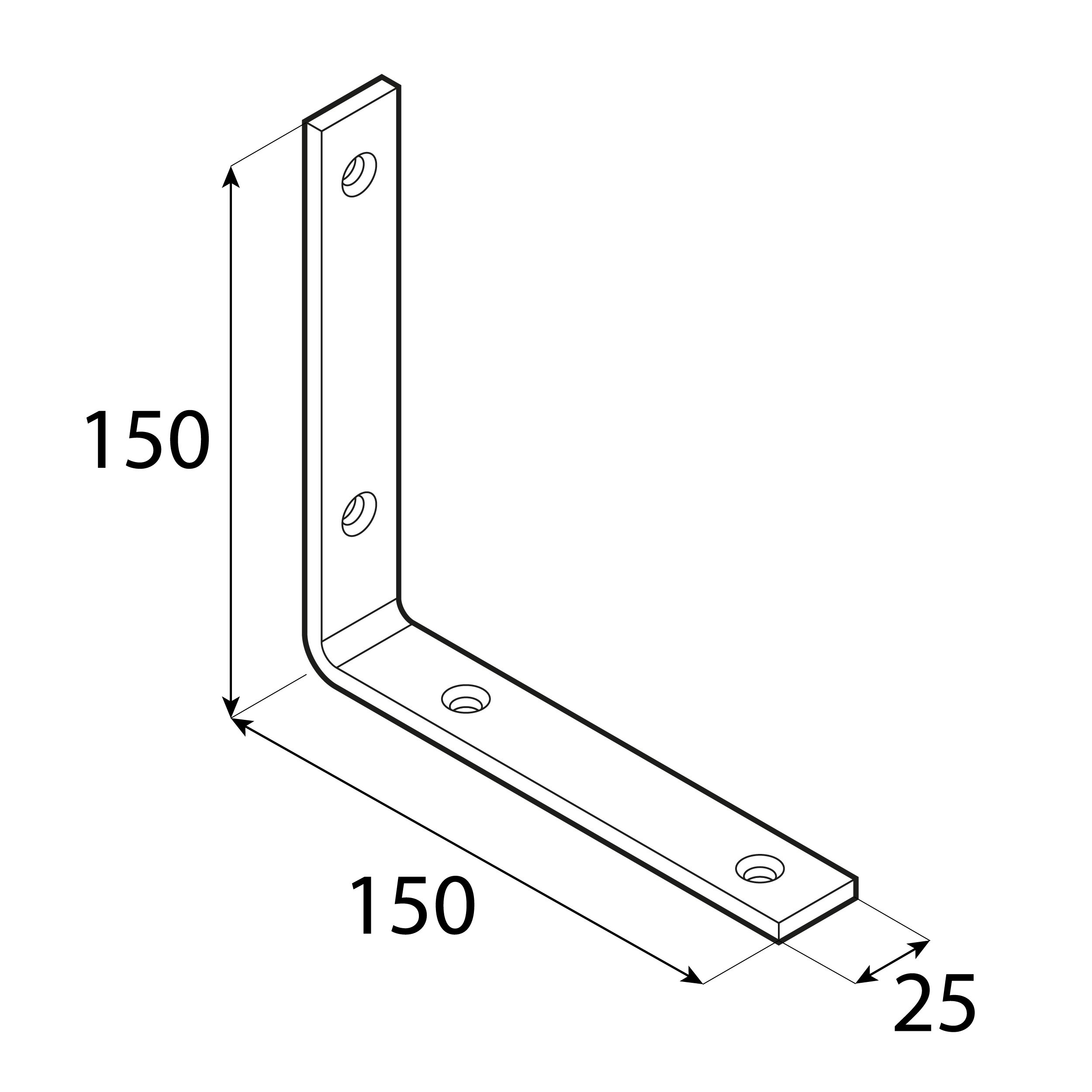 Kątownik meblowy stolarski wąski KW 7, 150x150x25 mm, 20 szt., 150x150x25x5,0 mm, Złoty, Stal konstrukcyjna S235, ujęcie 2.