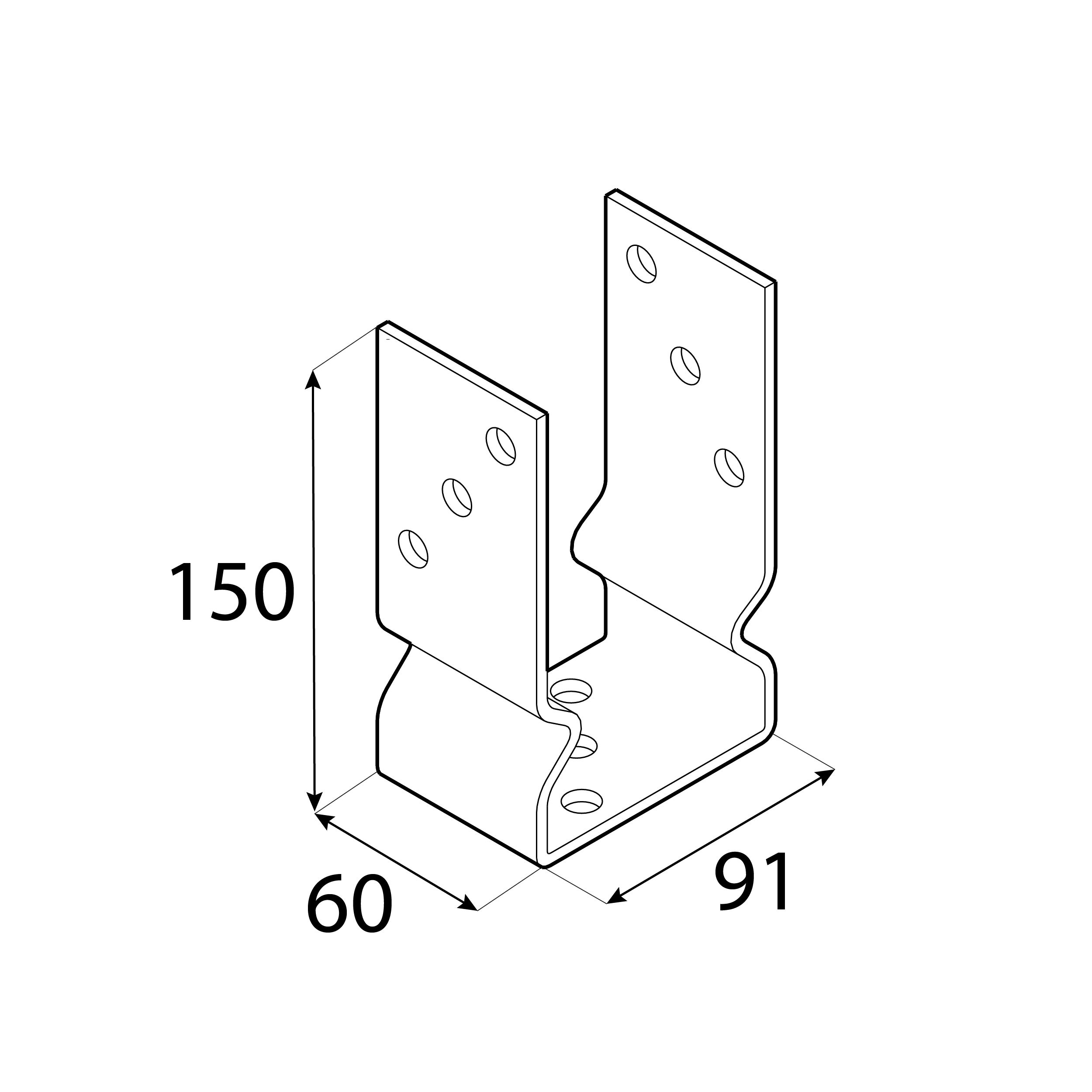 Podstawa słupa kotwa przykręcana do betonu typ U z odsadzeniem PSOZ, 90 mm, srebrny, 91x150x60x4,0 mm 2.