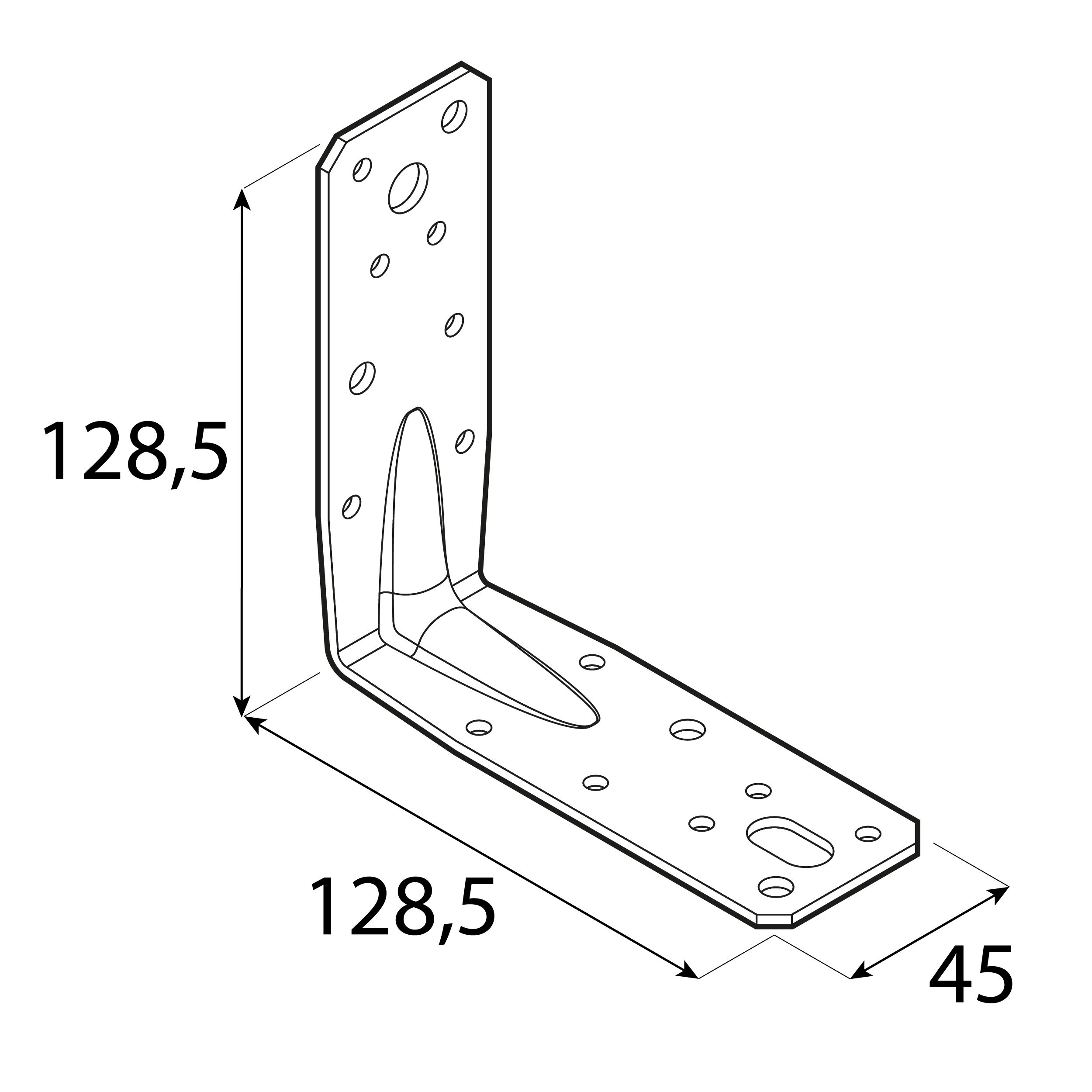 Kątownik ciesielski wzmocniony z przetłoczeniem KP 9, 128, 5x128, 5x45 mm, 2, 5 mm, 5x45x2,5 mm, ujęcie 2.