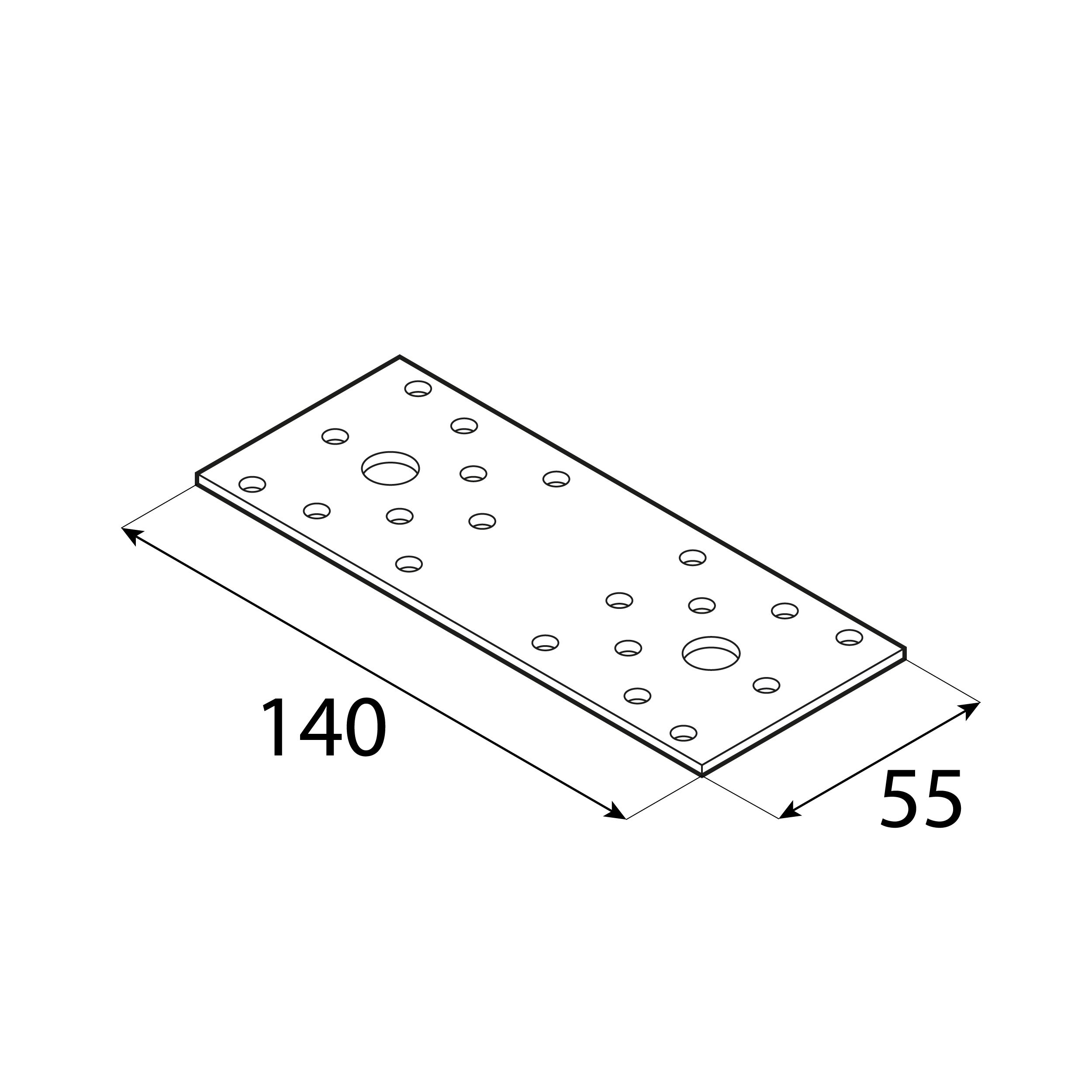Łącznik płaski płaskownik LP 2, 140x55 mm, 2, 5 mm, 140x55x2,5 mm, Stal konstrukcyjna DX51D, srebrny, ujęcie 2.