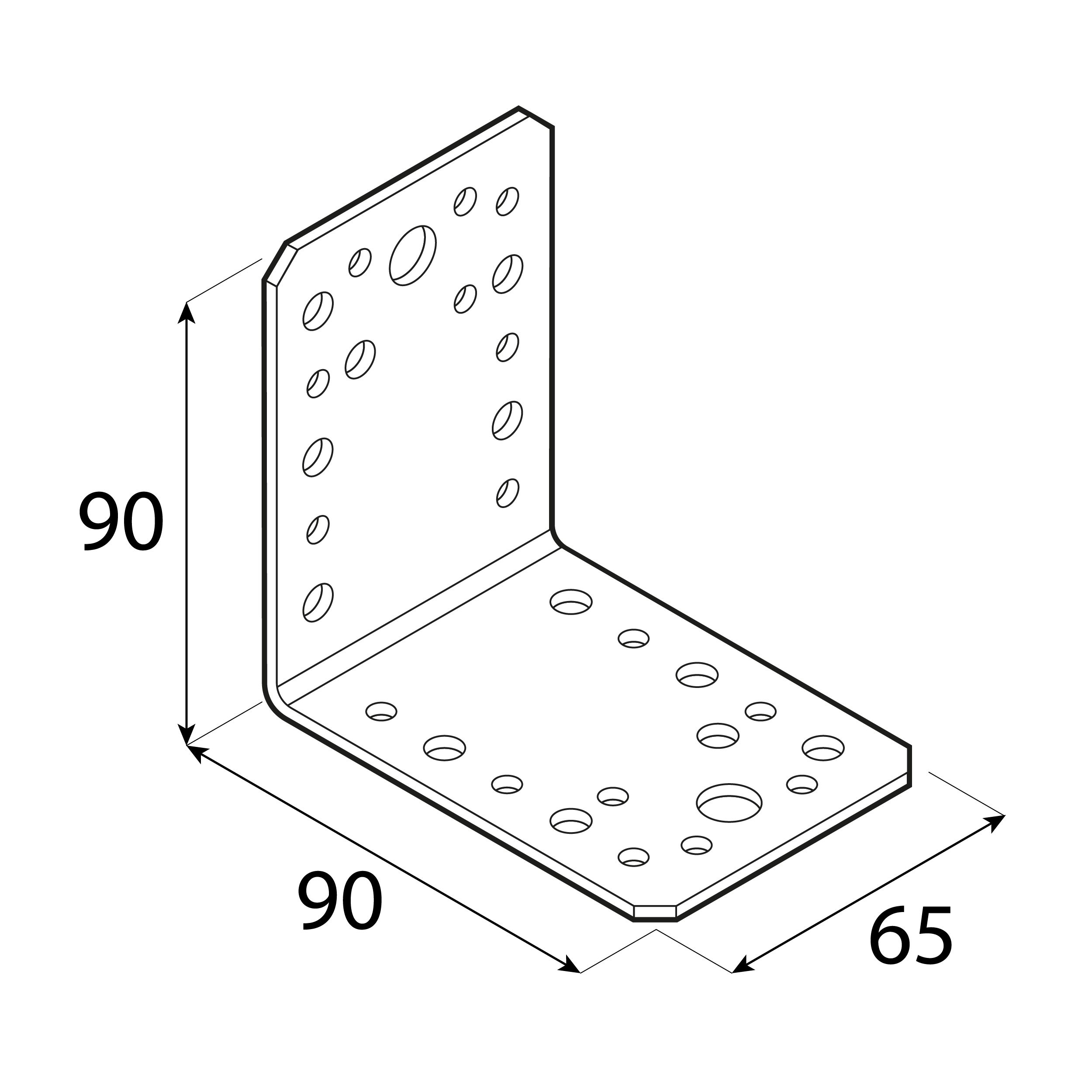 Kątownik ciesielski łącznikowy - KL 4 | 90x90x65 mm | 2,5 mm Kątownik ciesielski łącznikowy KL 4, 90x90x65 mm, 2, 5 mm, 90x90x65x2,5 mm, Stal konstrukcyjna DX51D, srebrny, ujęcie 2.