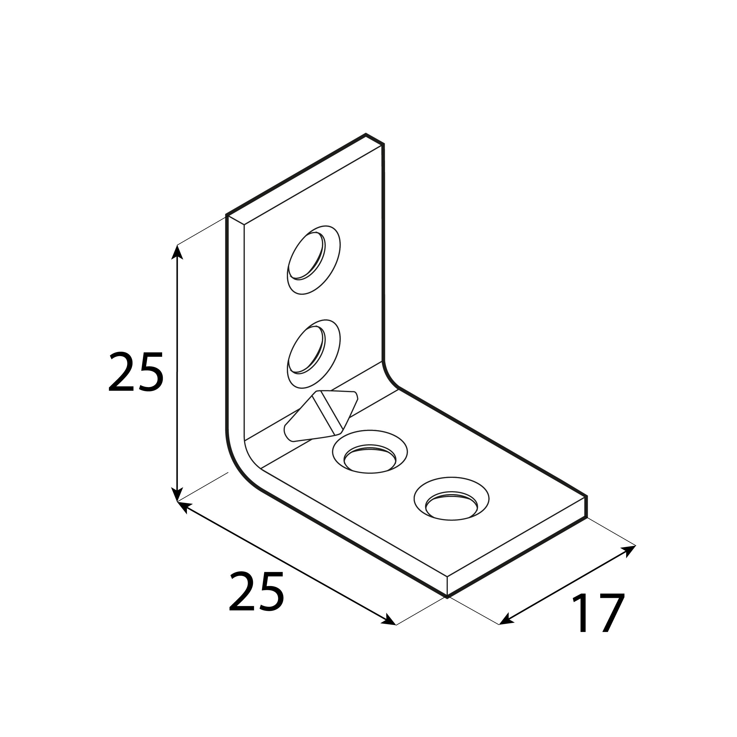 Kątownik meblowy stolarski wąski KW 1, 25x25x17 mm, 50 szt., 25x25x17x1,5 mm, Stal konstrukcyjna DC01, Złoty.
