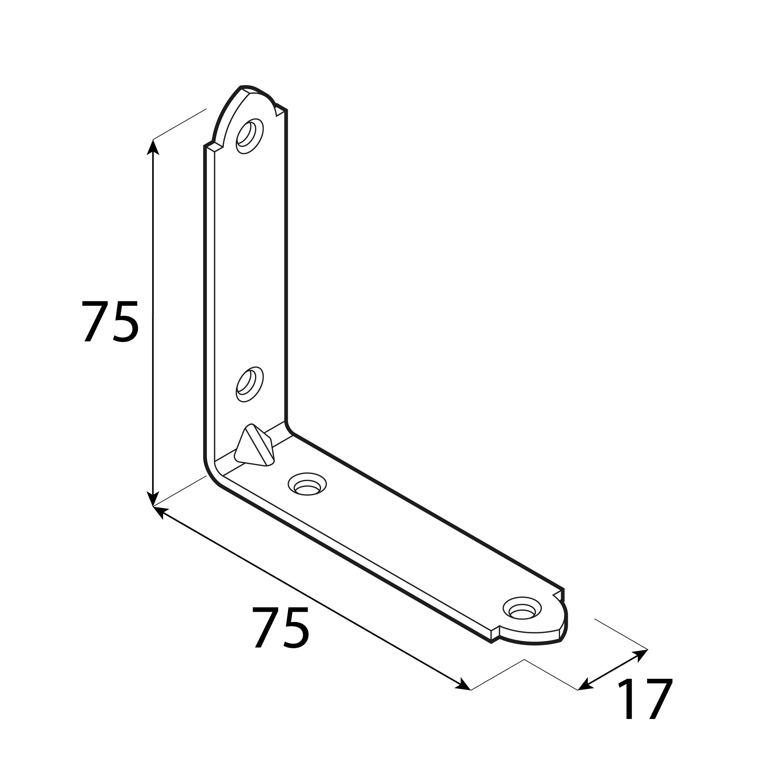 Kątownik meblowy stolarski wąski KW 4, 75x75x17 mm, 20 szt., 75x75x17x2,0 mm, Stal konstrukcyjna DC01, Złoty, ujęcie 2.