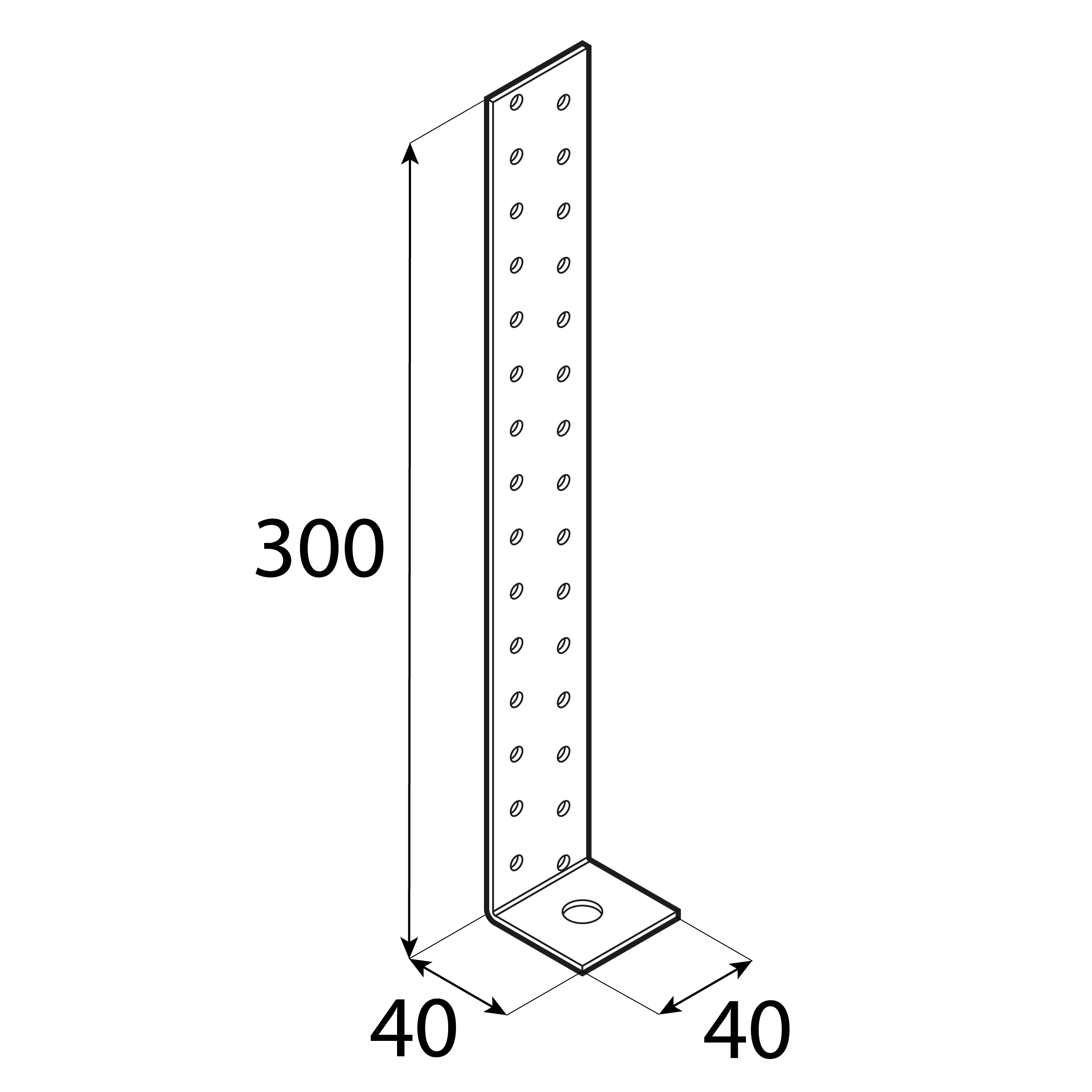 Kątownik uniwersalny do kotwienia drewna w betonie KK 22, 300x40x40 mm, 2 mm, 40x300x40x2,0 mm, Stal konstrukcyjna DX51D, srebrny, ujęcie 2.