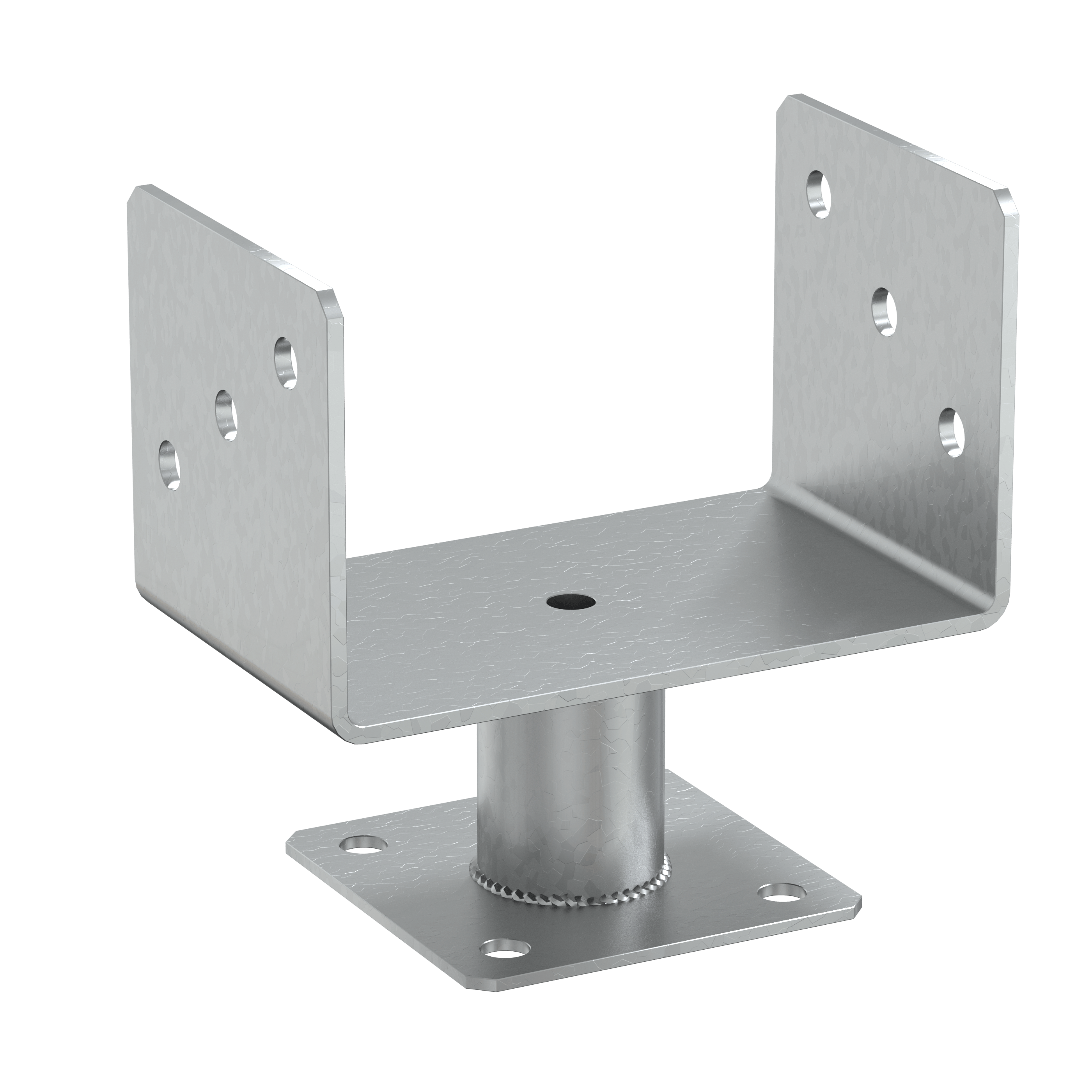 Podstawa słupa kotwa przykręcana typ U z rurą PMFU, 160 mm, 163 mm, srebrny, 162x100x163x4,0 mm.