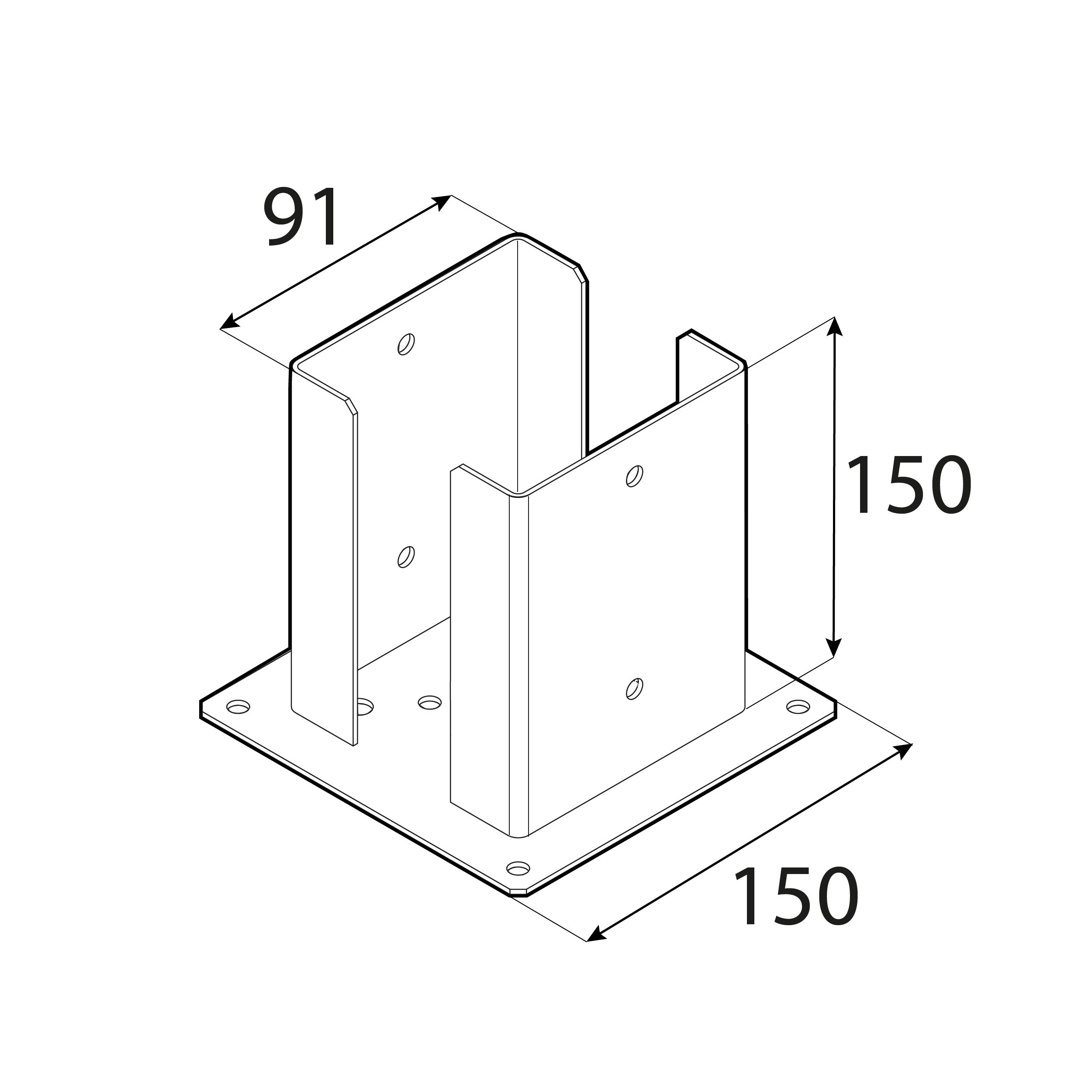 Podstawa słupa kotwa przykręcana podwójna z podstawą prostokątną PSPD, 90 mm, srebrny, 91x150x2,0 mm 2, ujęcie 1.