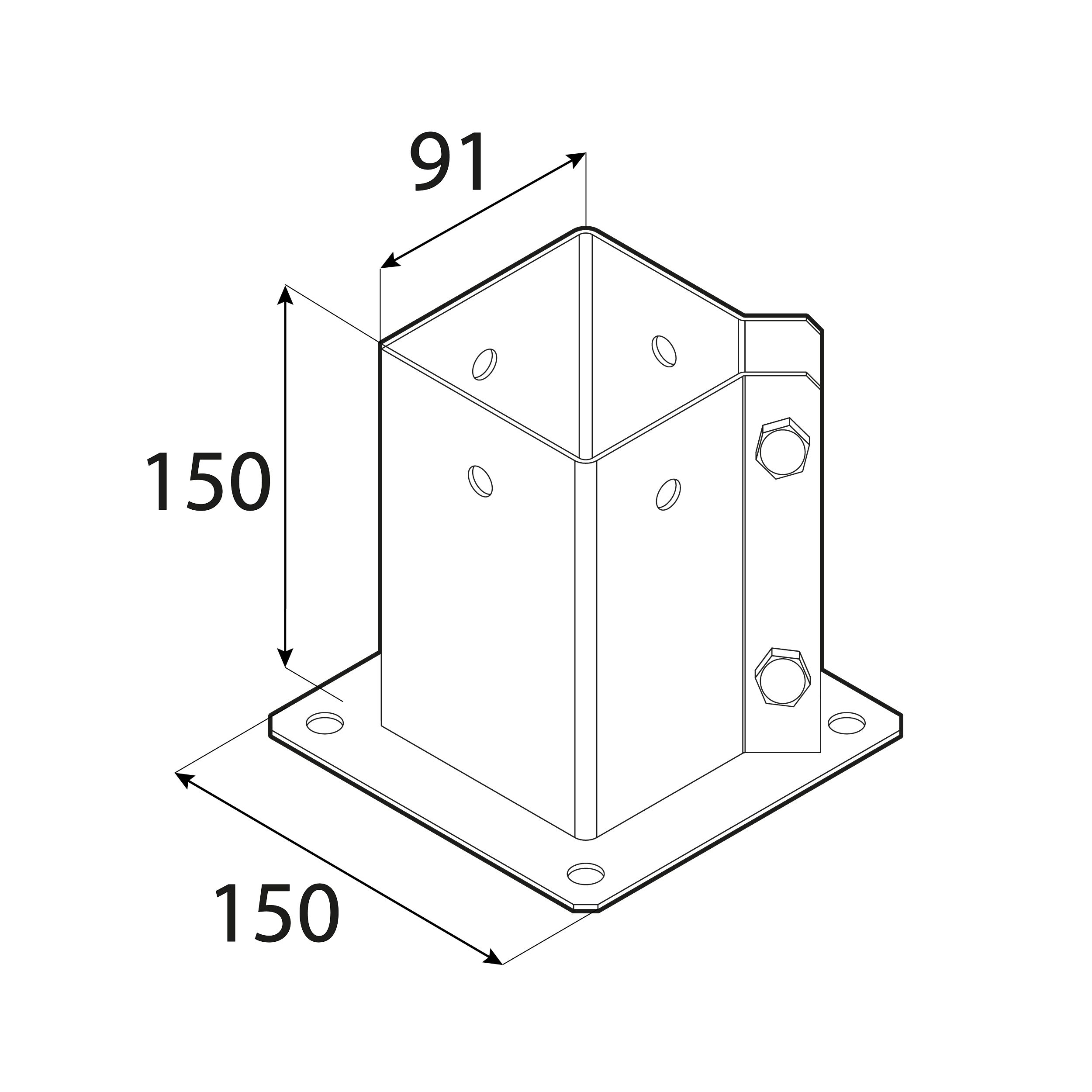Podstawa słupa kotwa przykręcana podwójna prostokątna - PSPW | 90 mm | Czarny Podstawa słupa kotwa przykręcana podwójna prostokątna PSPW, 90 mm, czarny - wariant zdjęcia.