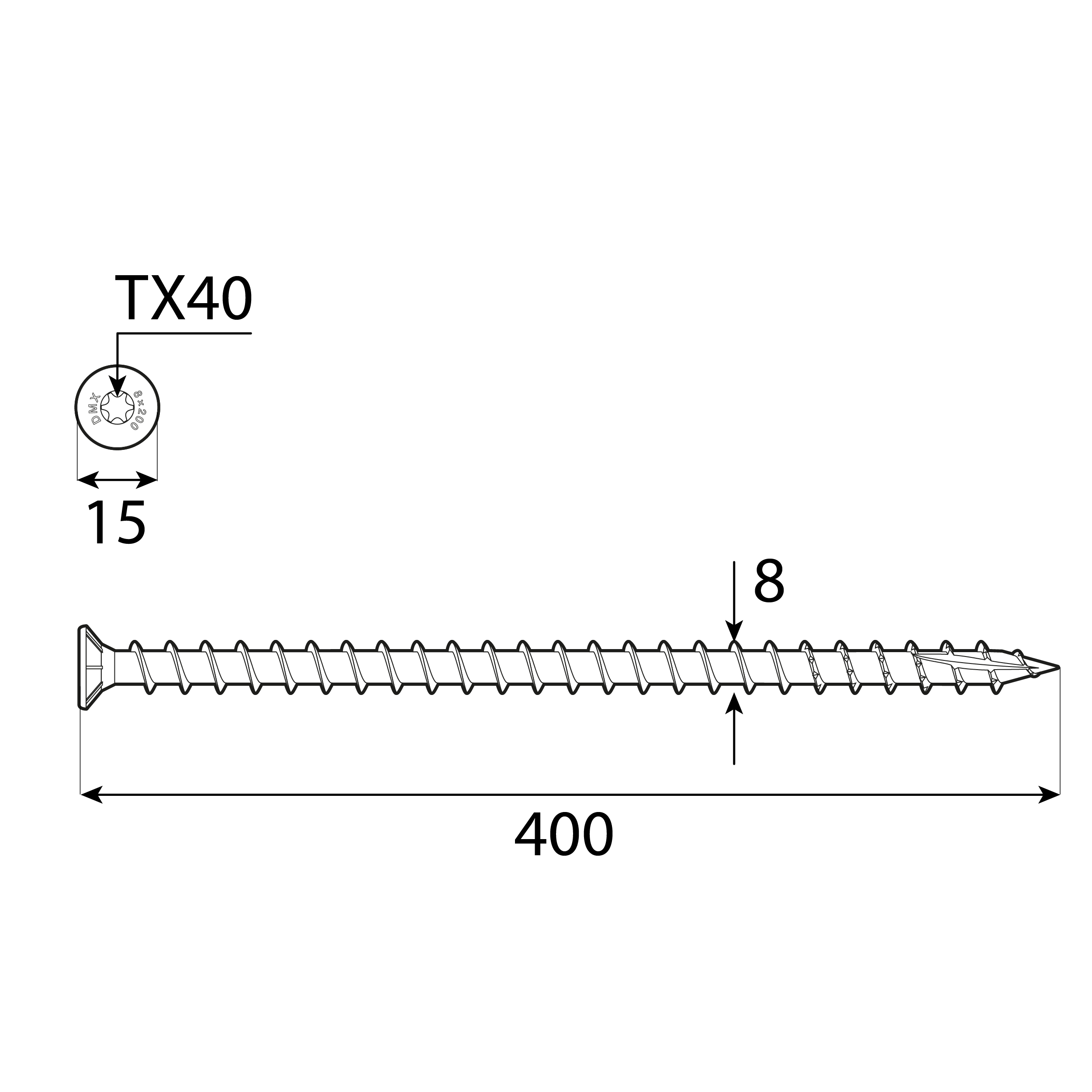 Wkręty z pełnym gwintem konstrukcyjne z łbem stożkwym TORX - CPS | 8 x 400 mm | Srebrny | 50 szt Wkręty z pełnym gwintem konstrukcyjne z łbem stożkwym TORX CPS, 8x400 mm, srebrny, 50 szt., 8x400 mm, Hartowana stal węglowa, ujęcie 1.