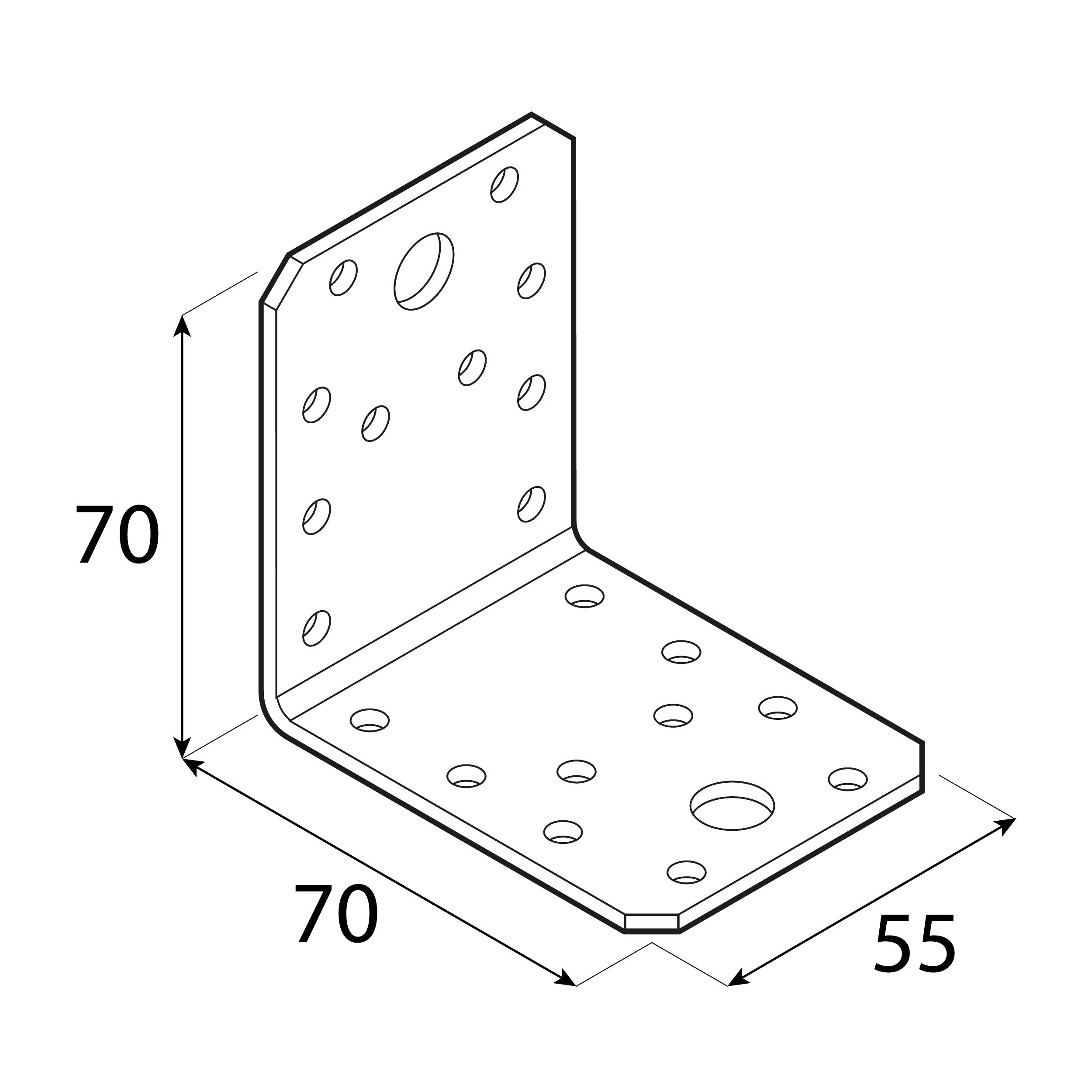 Kątownik ciesielski łącznikowy - KL 2 | 70x70x55 mm | 2,5 mm Kątownik ciesielski łącznikowy KL 2, 70x70x55 mm, 2, 5 mm, 70x70x55x2,5 mm, Stal konstrukcyjna DX51D, srebrny, ujęcie 2.