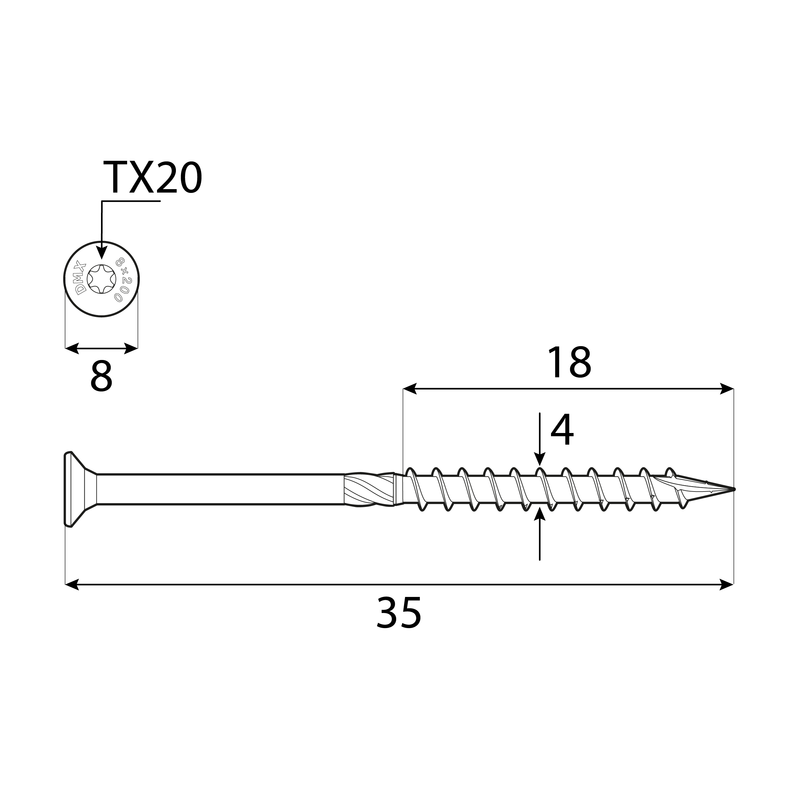 Wkręty ciesielskie do drewna stożkowe TORX - CS | 4 x 35 mm | Złoty | 200 szt Wkręty ciesielskie do drewna stożkowe TORX CS, 4x35 mm, Złoty, 200 szt., 4x35 mm 2, ujęcie 1.