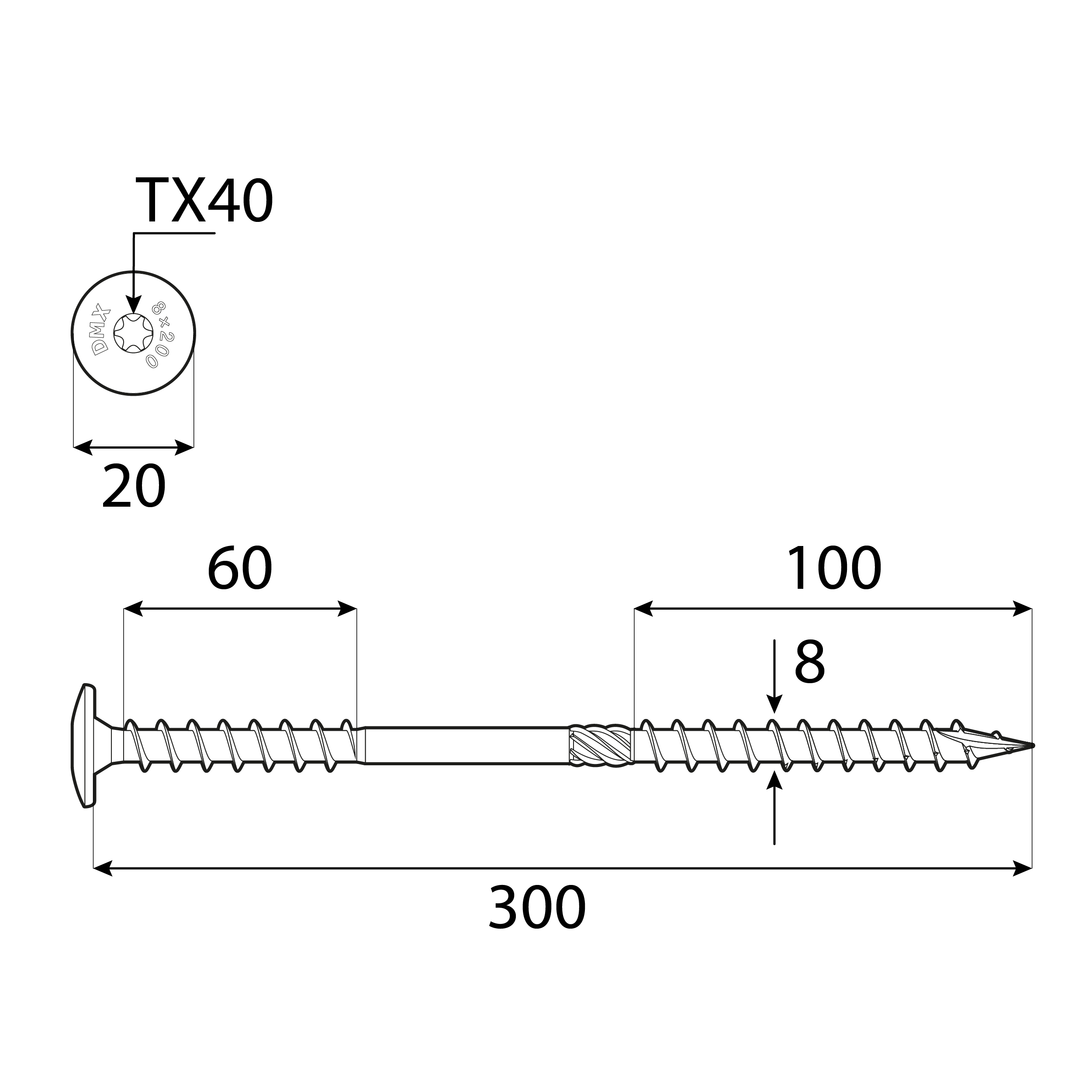 Wkręty do izolacji nakrokwiowej z łbem talerzowym TORX WKT, 8x300 mm, srebrny, 50 szt., 8x300 mm, Hartowana stal węglowa, ujęcie 1.
