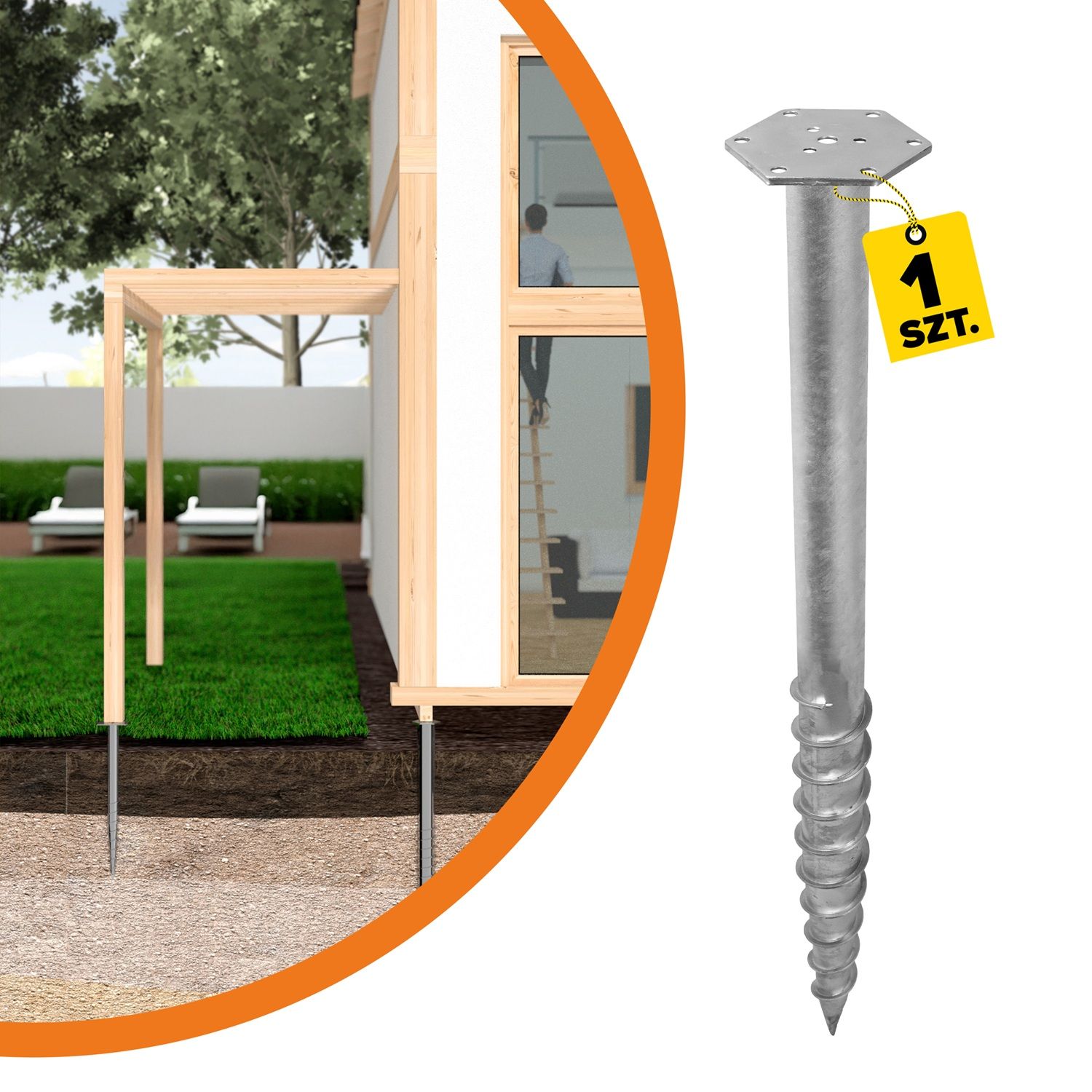 Podstawa słupa wkręcana do gruntu do dużych konstrukcji PWM, 76x1300 mm, 76x1300x3,0 mm.