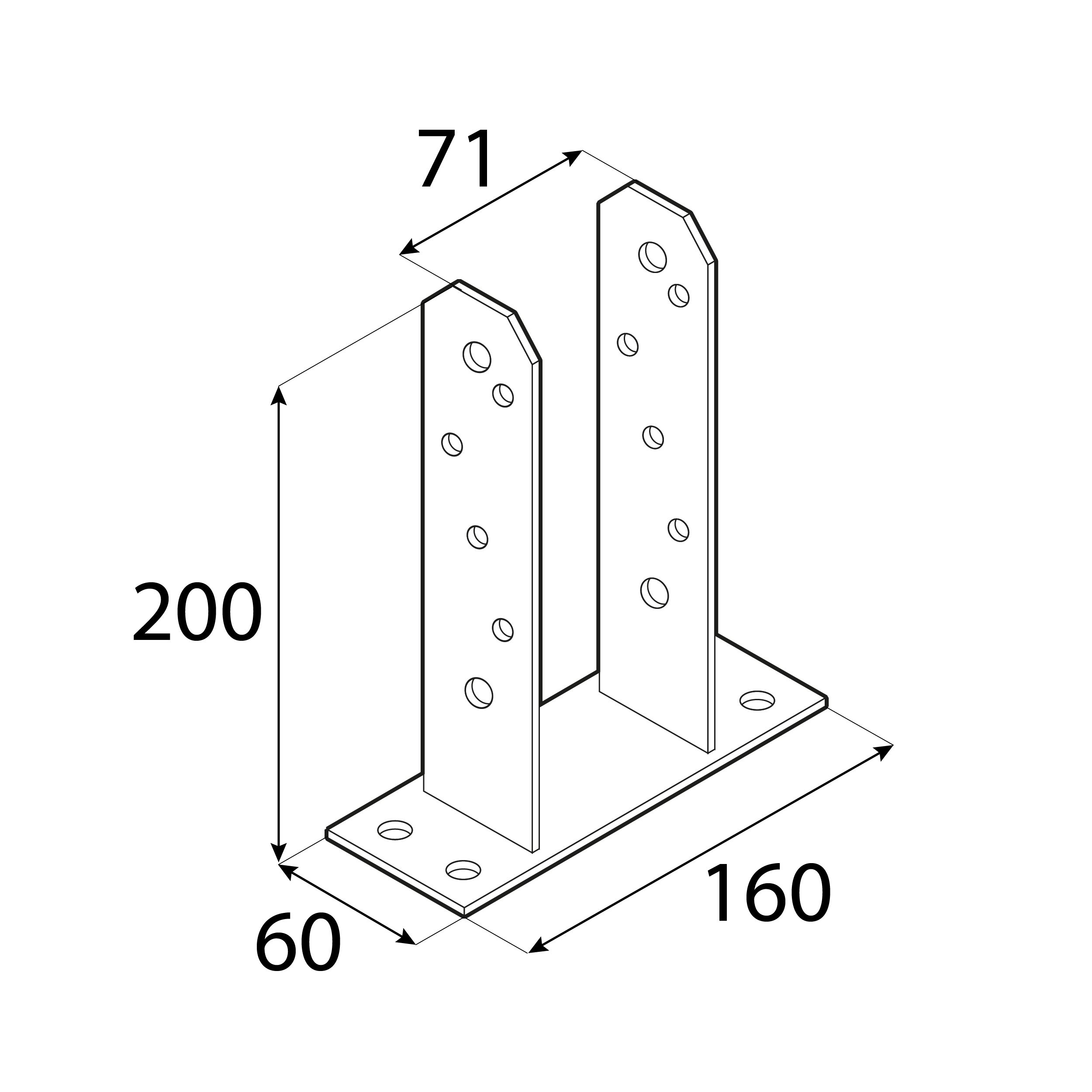 Podstawa słupa kotwa do betonu muru typu U - PST | 70 x 200 mm Podstawa słupa kotwa do betonu muru typu U PST, 70x200 mm, 71x200x50x5,0 mm, ujęcie 2.