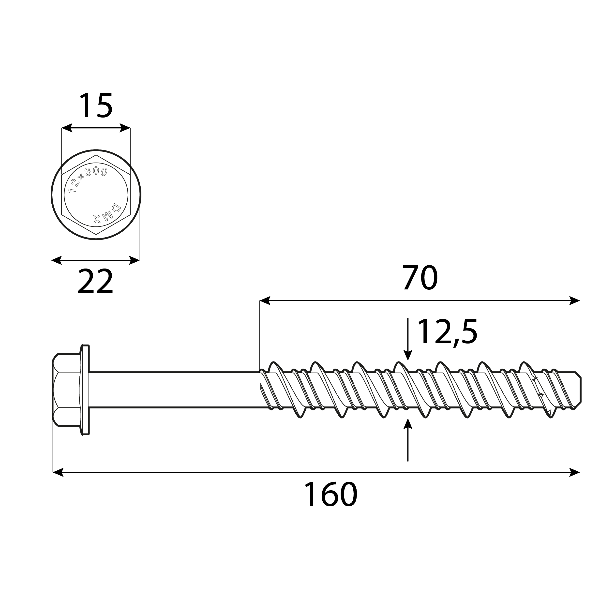 Śruby do betonu z łbem sześciokątnym PBW, 12, 5x160 mm, srebrny, 20 szt., 5x160 mm, Hartowana stal węglowa, ujęcie 1.