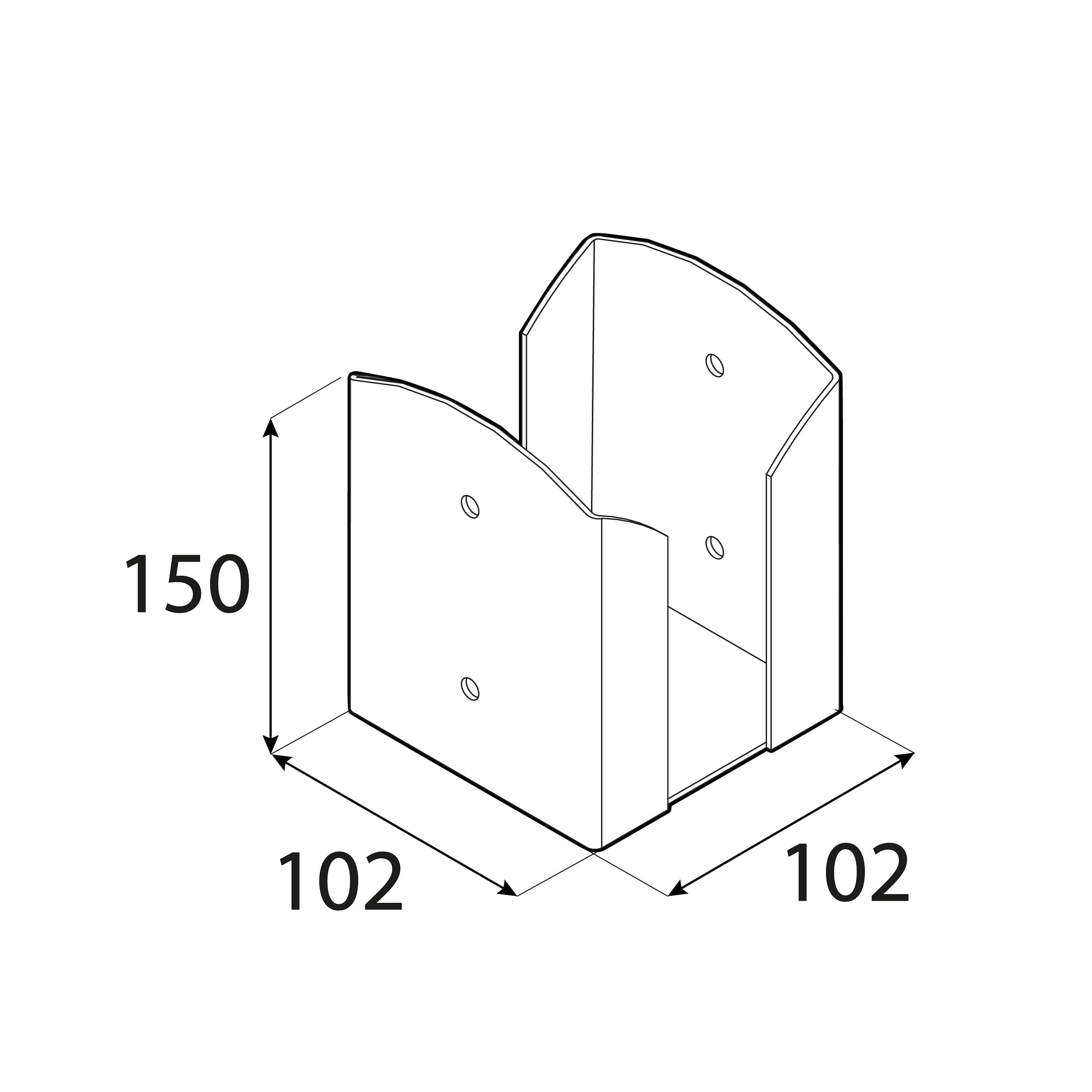 Podstawa słupa kotwa przykręcana podwójna prostokątna PSPW, 100 mm, czarny, 101x150x2,5 mm 2.