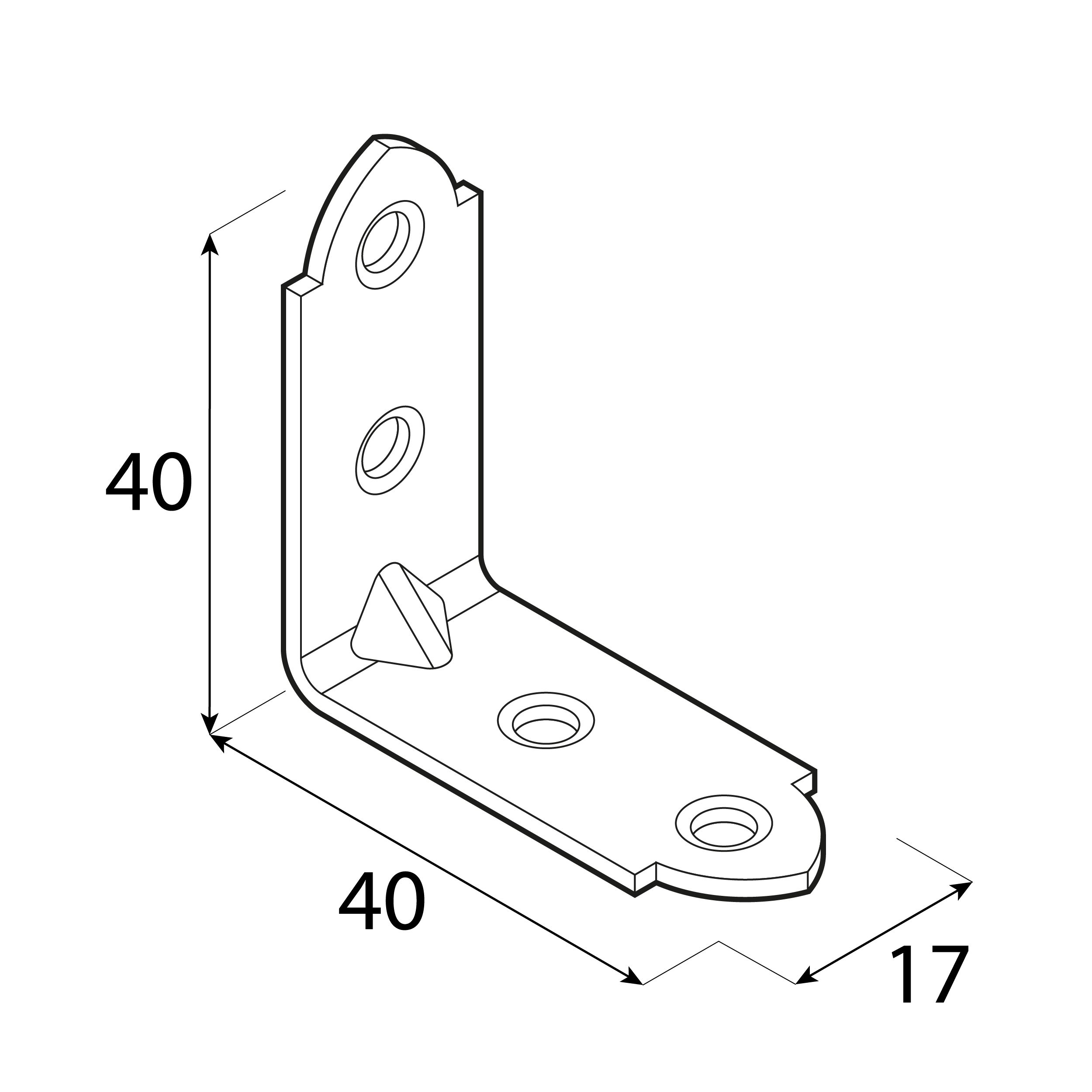 Kątownik meblowy stolarski wąski - KW 2 | 40x40x17 mm | 50 szt Kątownik meblowy stolarski wąski KW 2, 40x40x17 mm, 50 szt., 40x40x17x1,5 mm, Stal konstrukcyjna DC01, Złoty, ujęcie 2.