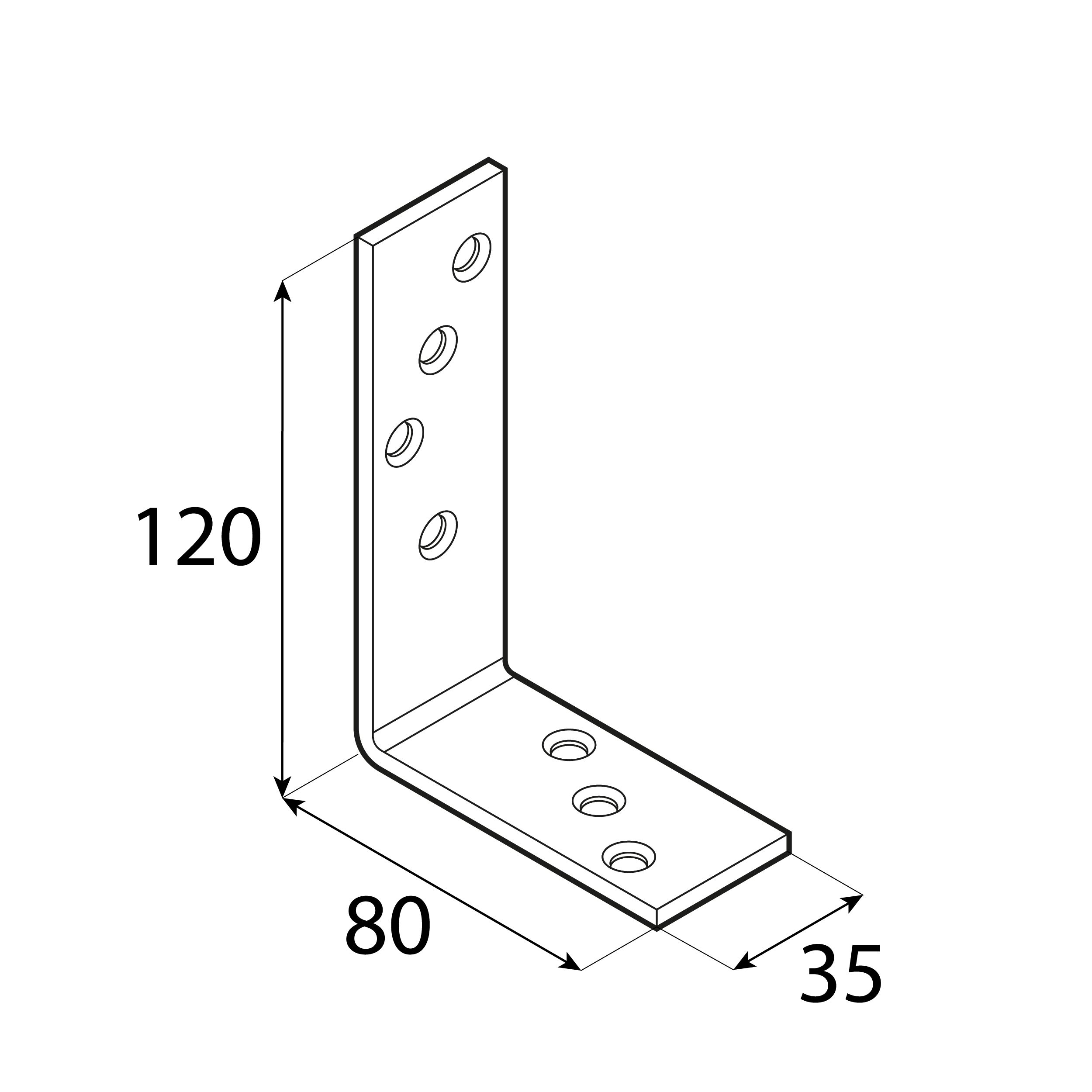 Kątownik stalowy belki - KB 2 | 120x80x35 mm | Złoty Kątownik stalowy belki KB 2, 120x80x35 mm, Złoty, 120x80x35x4,0 mm, Stal konstrukcyjna S235.