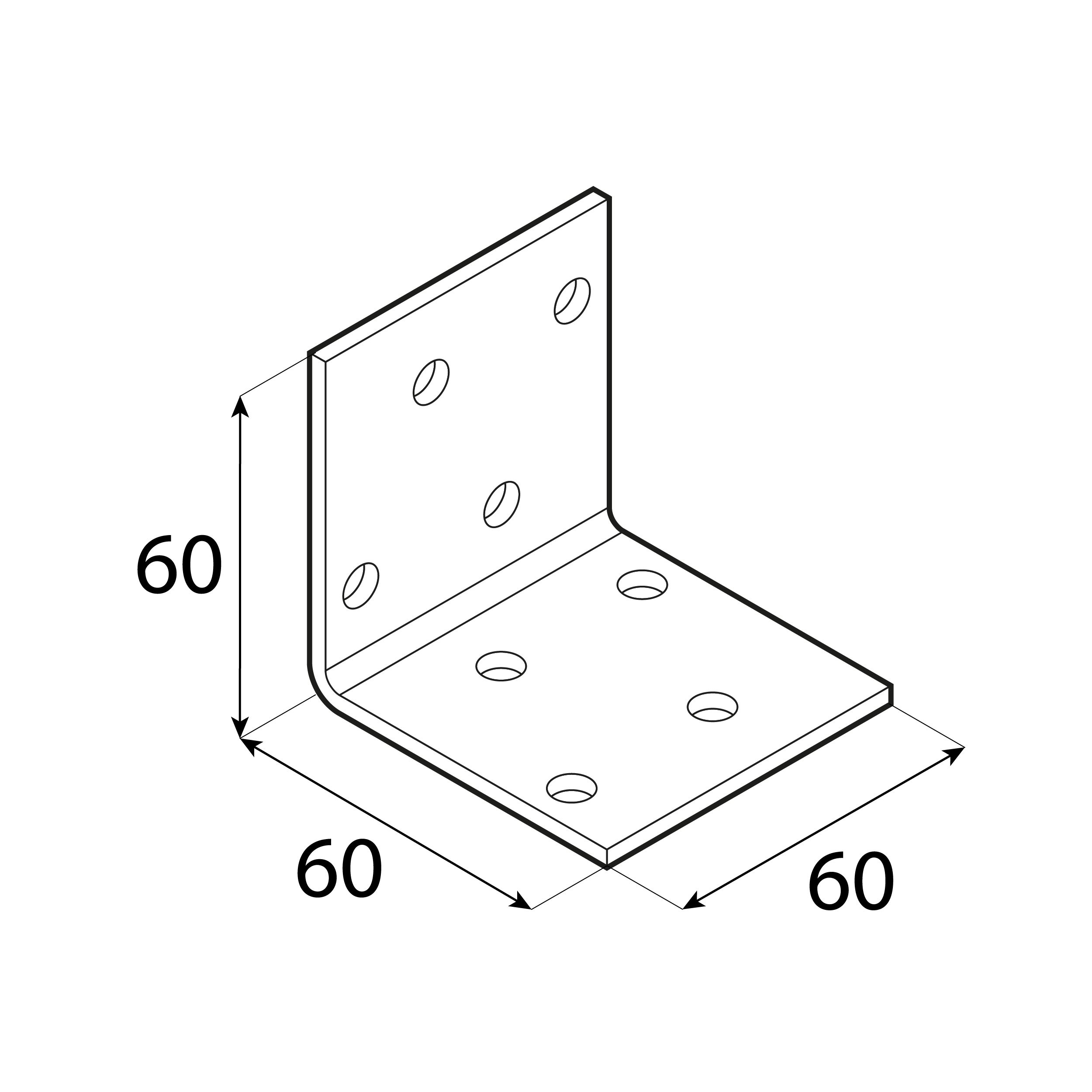 Kątownik montażowy stalowy uniwersalny KM 4, 60x60x60 mm, 20 szt., 60x60x60x2,0 mm, Stal konstrukcyjna DX51D, srebrny, ujęcie 2.