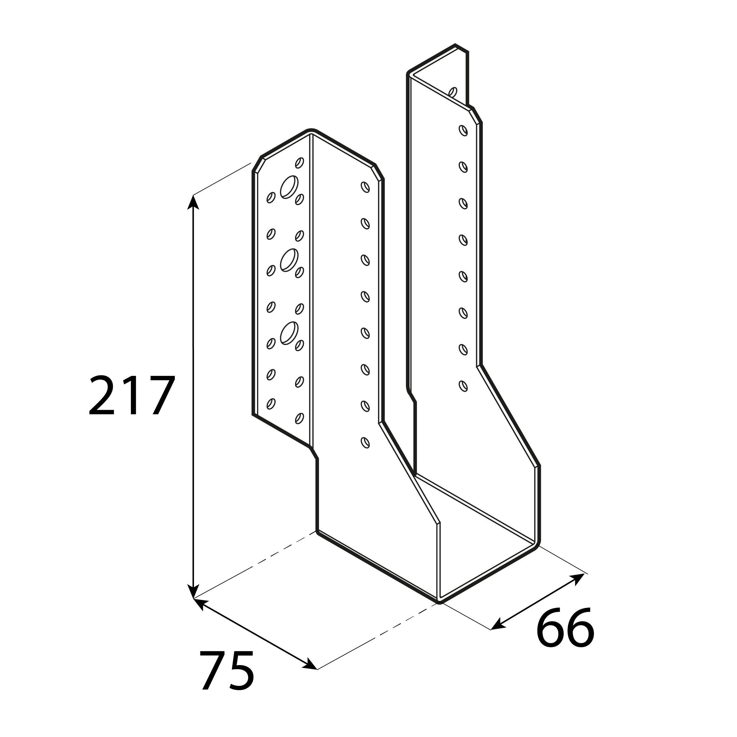 Wieszak belki uchwyt belki drewnianej WB 58, 66x217x75 mm, srebrny, 66x217x75x2,0 mm, Stal konstrukcyjna DX51D 2, ujęcie 1.