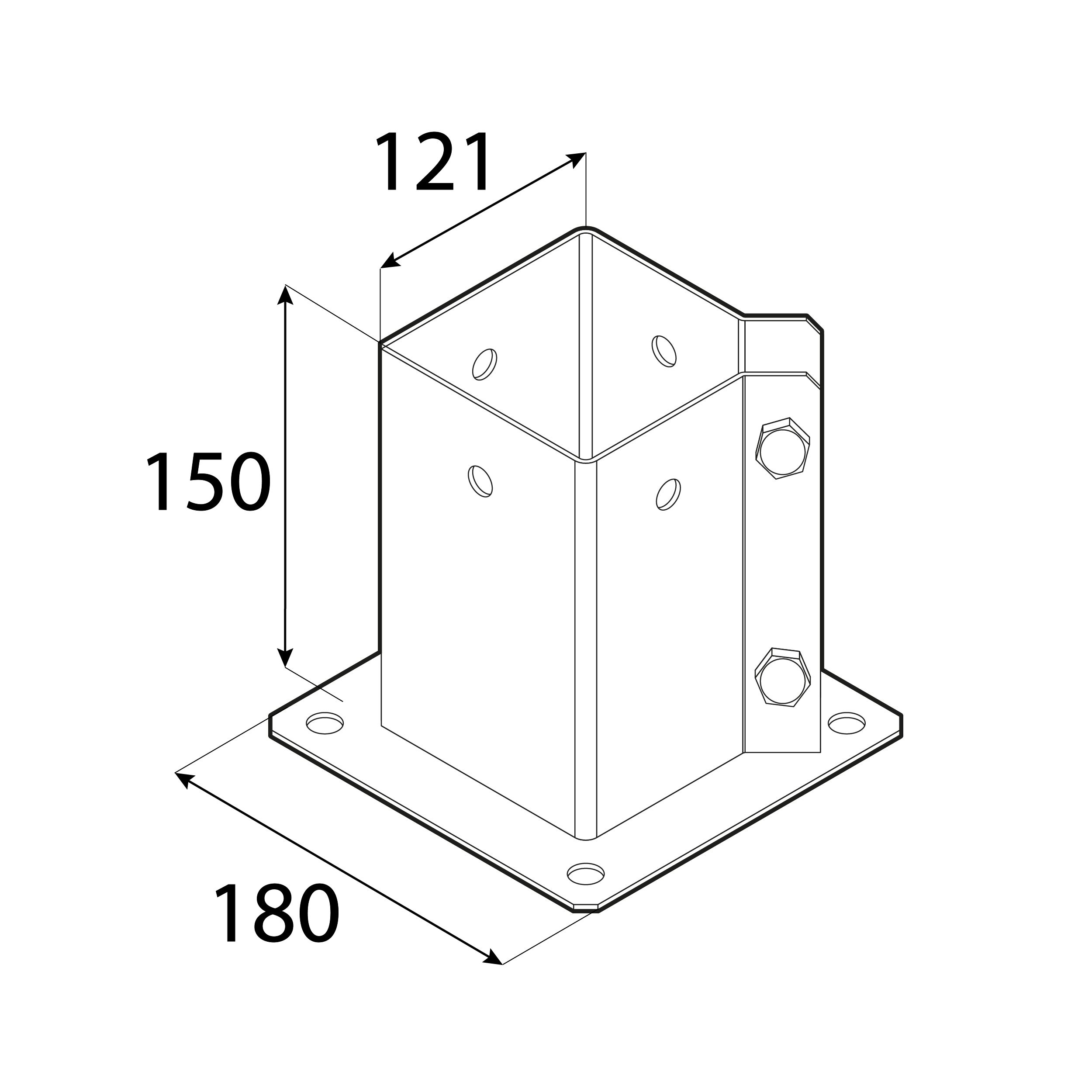 Podstawa słupa z podstawą prostokątną regulowana - PSPA | 120 mm | Srebrny Podstawa słupa z podstawą prostokątną regulowana PSPA, 120 mm, srebrny, 121x150x2,0 mm 2.