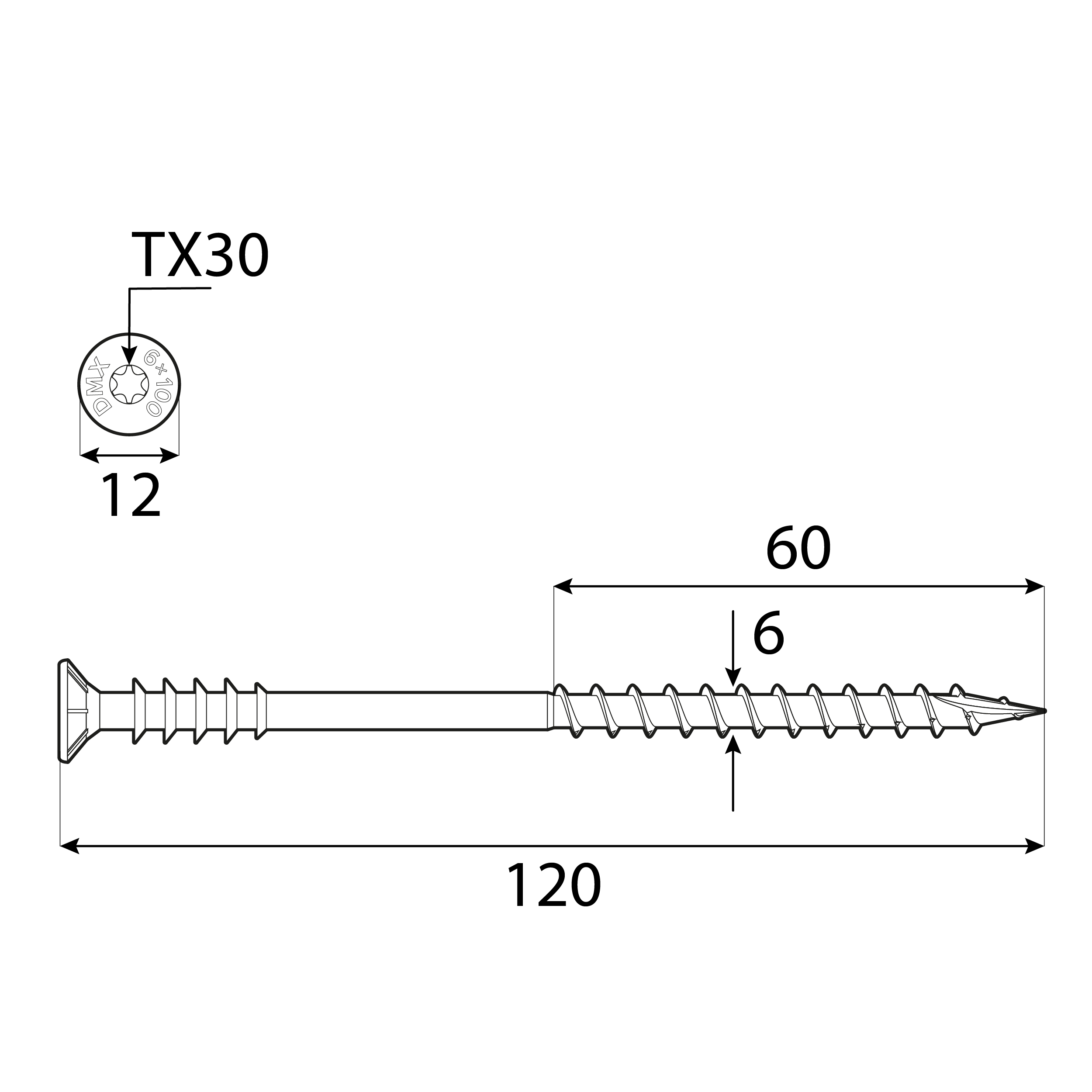 Wkręty dystansowe do poziomowania łat z łbem stożkowym TORX WDS, 6x120 mm, srebrny, 100 szt., 6x120 mm, Hartowana stal węglowa, ujęcie 1.