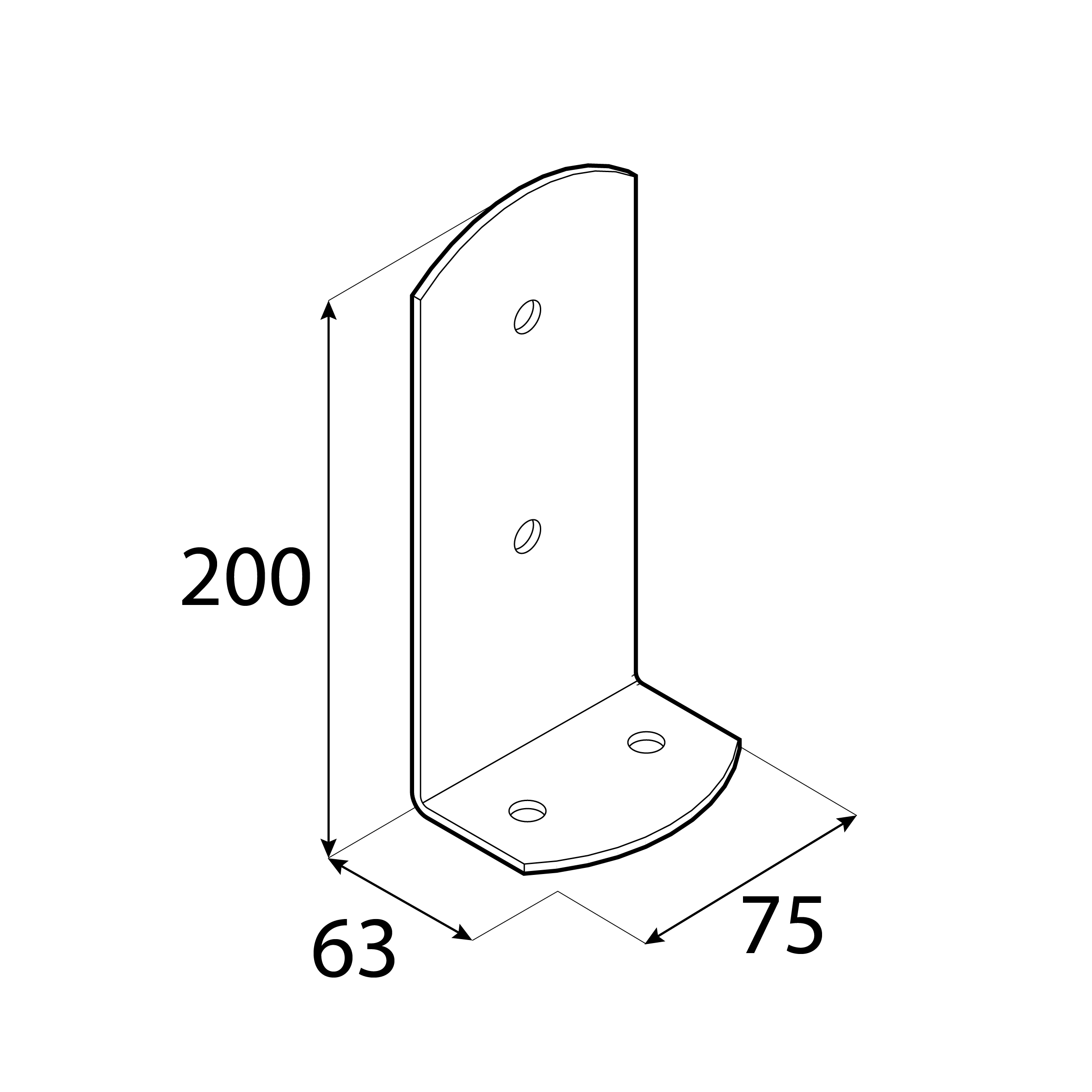 Podstawa słupa kotwa przykręcana do betonu lekka typ L PSC, 75x200 mm, srebrny, 75x200x3,0 mm 2.