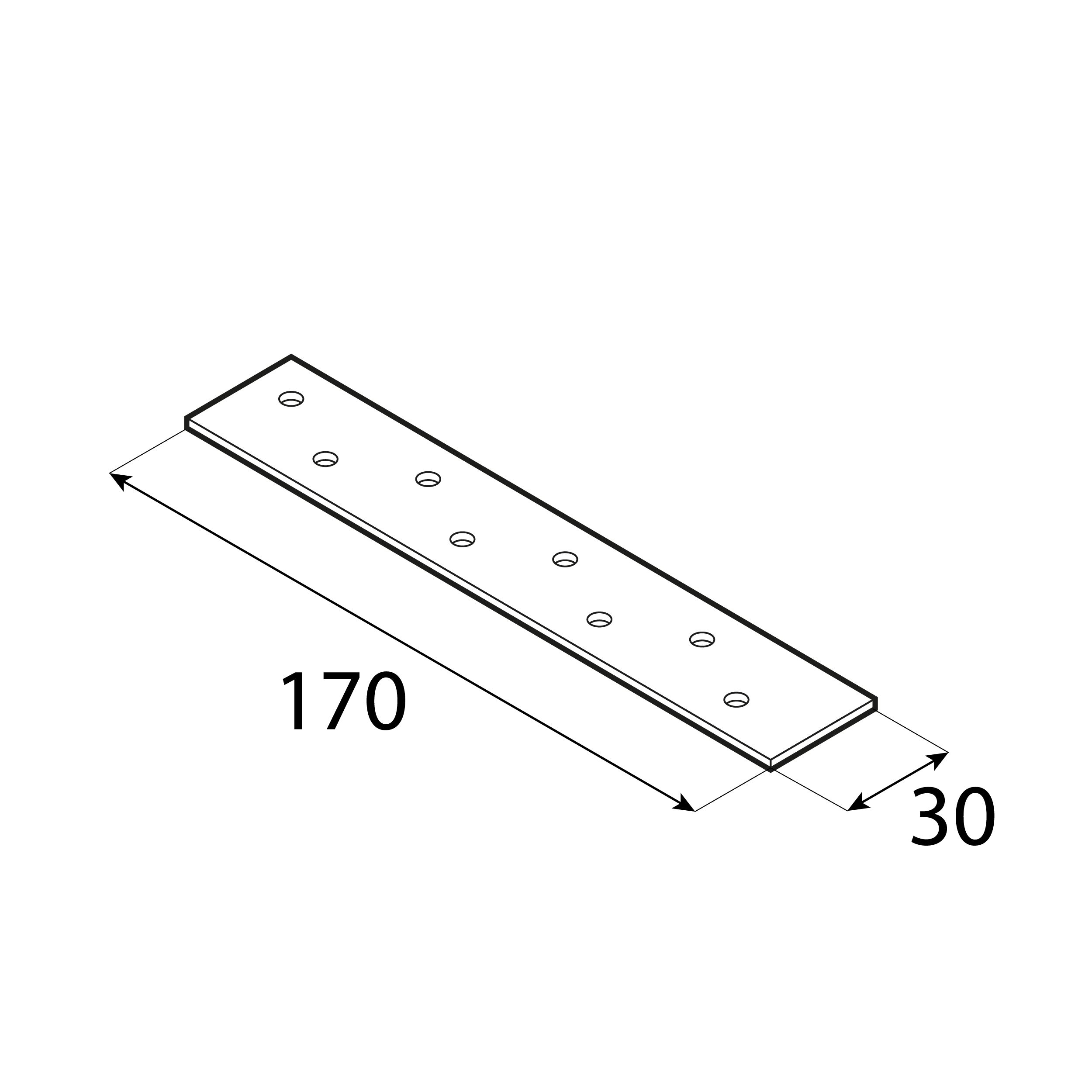 Łącznik płaski gruby wzmocniony płaskownik LG 0, 170x30 mm, 2 mm, srebrny, 170x30x2,0 mm, Stal konstrukcyjna DX51D.