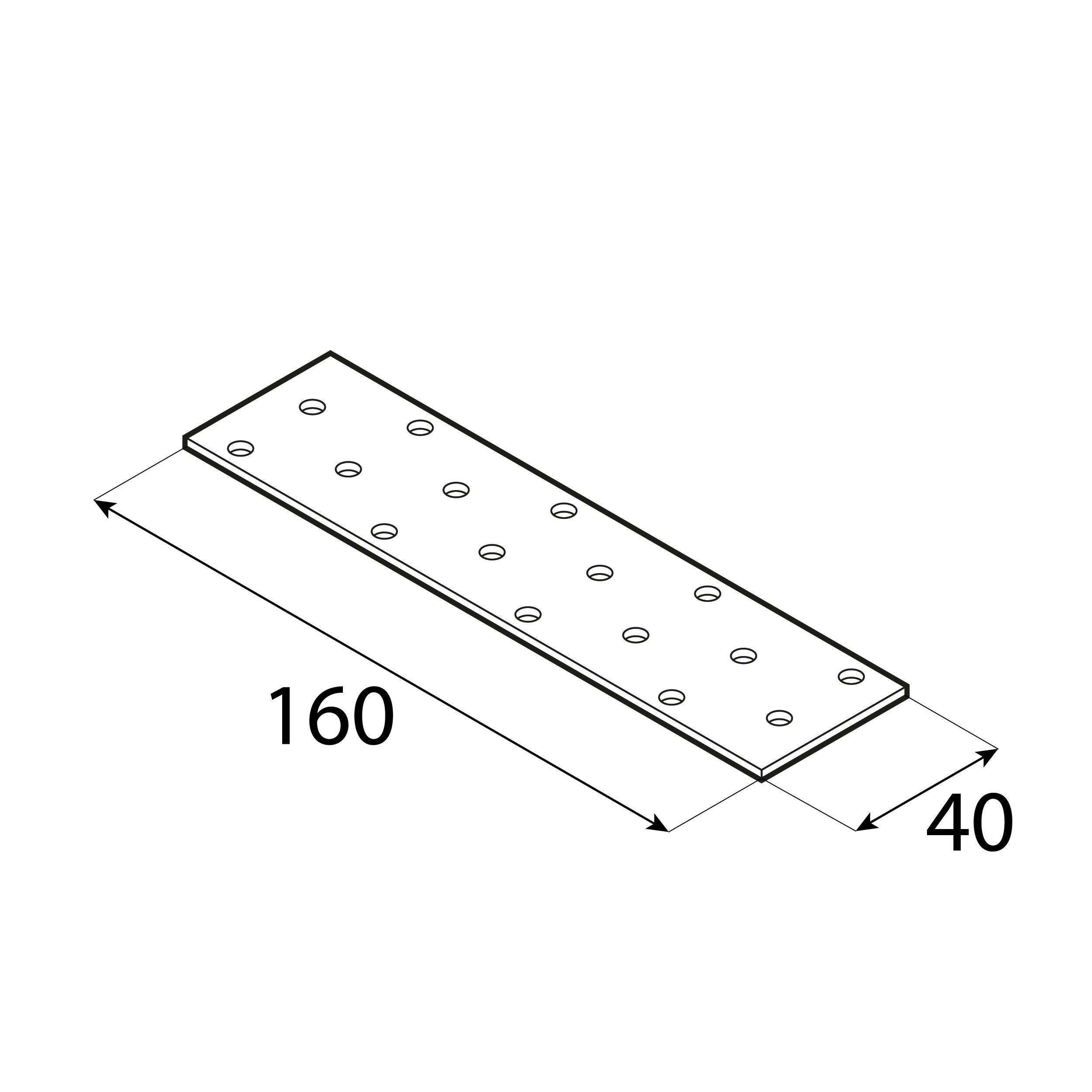 Płytka perforowana płaskownik - PP 4 | 160x40 mm | 2 mm Płytka perforowana płaskownik PP 4, 160x40 mm, 2 mm, 40x160x2,0 mm, Stal konstrukcyjna DX51D, srebrny, ujęcie 2.