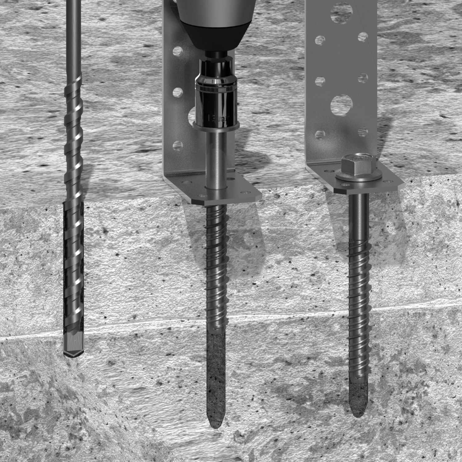 Śruby do betonu z łbem sześciokątnym PBW, 7, 5x60 mm, srebrny, 50 szt., 5x60 mm, Hartowana stal węglowa 2, w montażu.