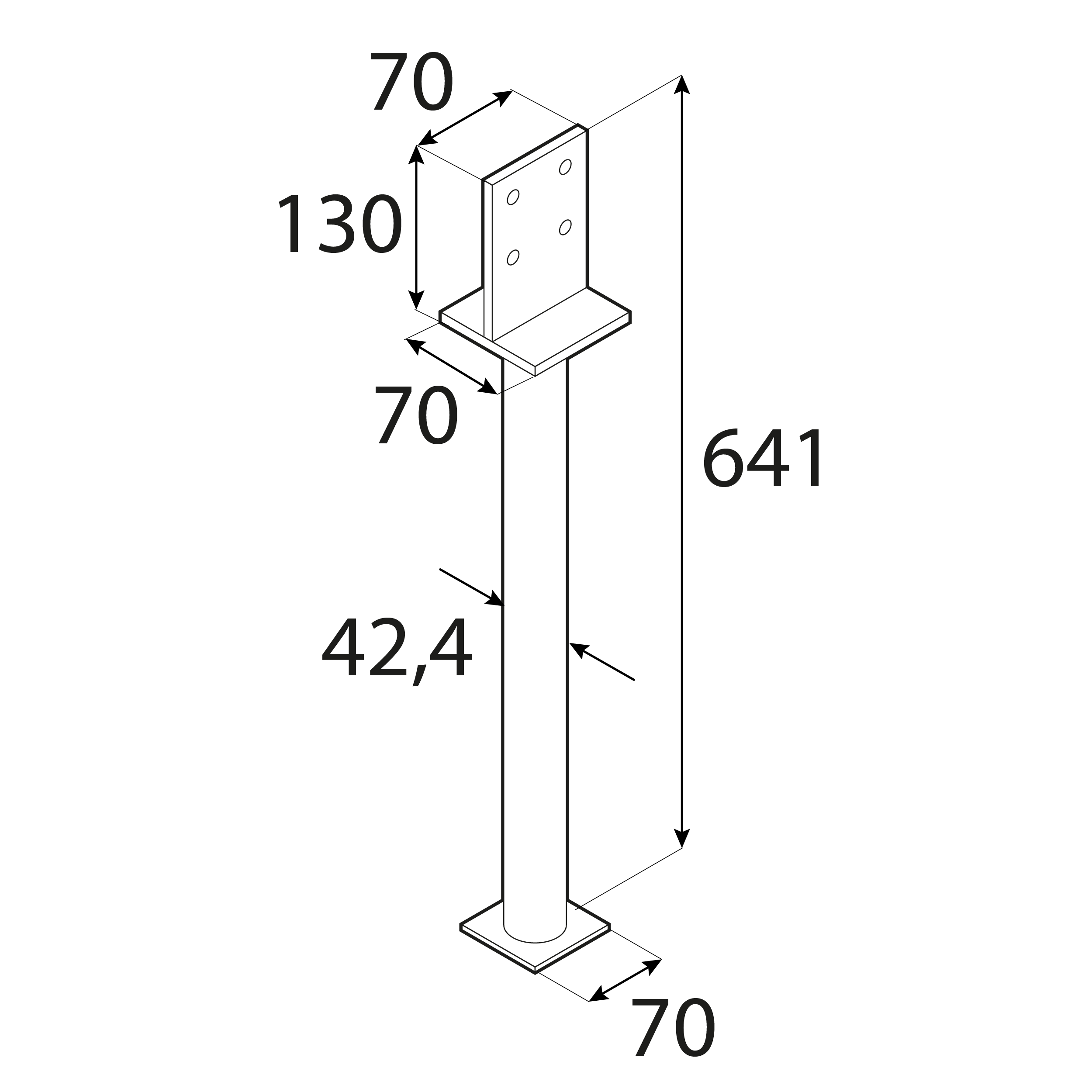 Podstawa słupa typu T wpuszczana długa rura PSW 90 R500, 90-120 mm, 641 mm, 90x641x130x8,0 mm 2.