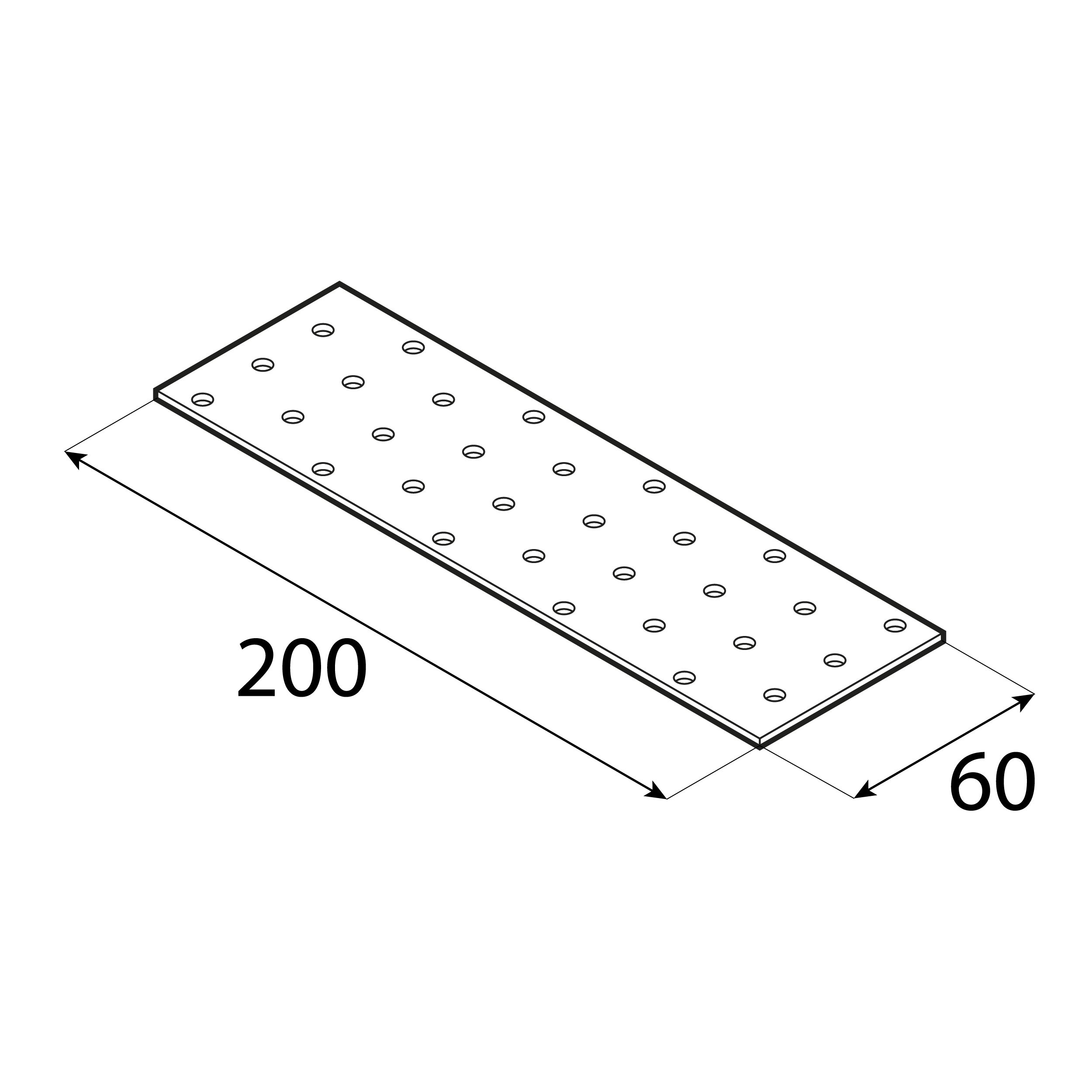 Płytka perforowana płaskownik PP 7, 200x60 mm, 2 mm, 60x200x2,0 mm, Stal konstrukcyjna DX51D, srebrny, ujęcie 2.